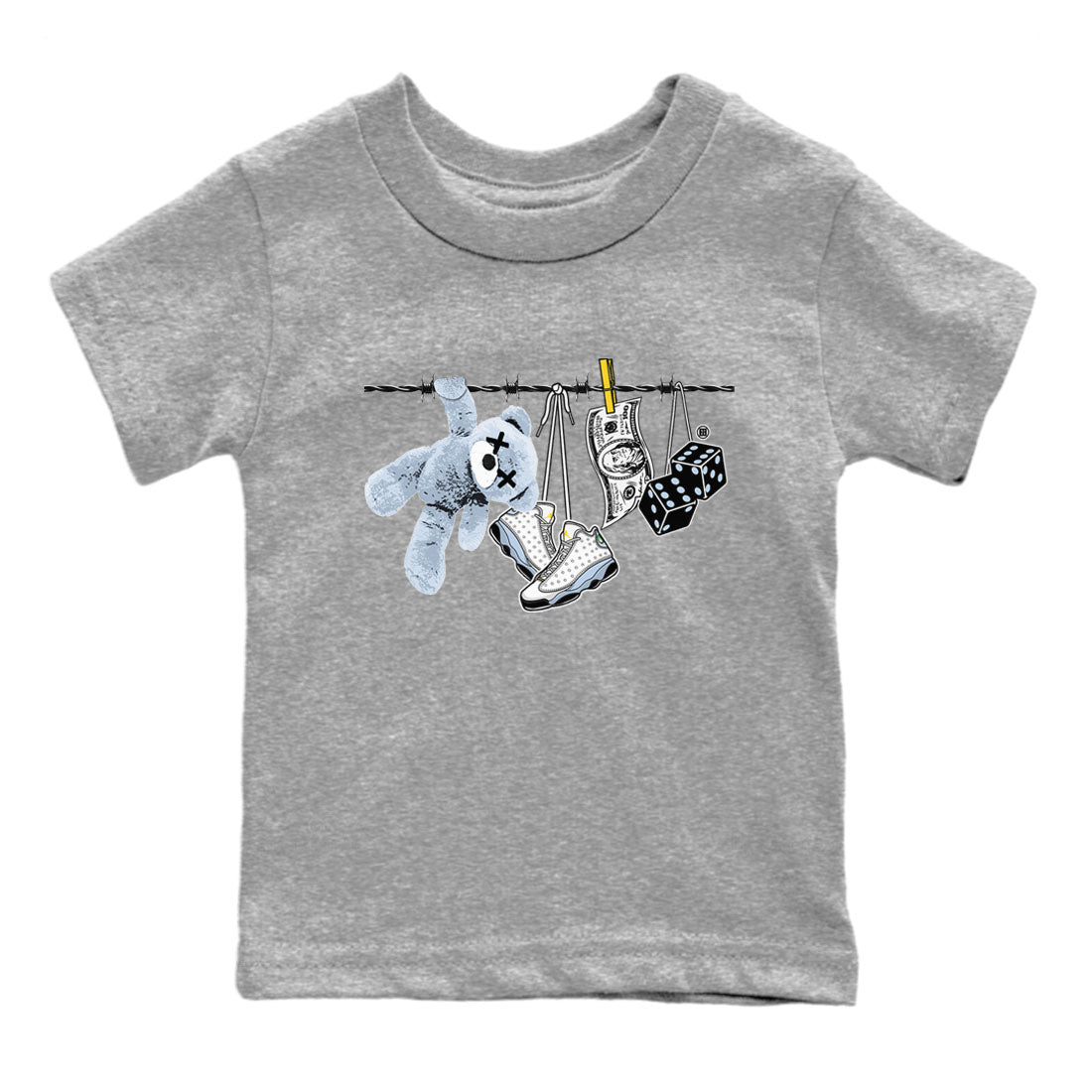 13s Blue Grey shirt to match jordans Clothesline sneaker tees Air Jordan 13 Retro Blue Grey Drip Gear Zone baby toddler Heather Grey 2 cotton Shirt
