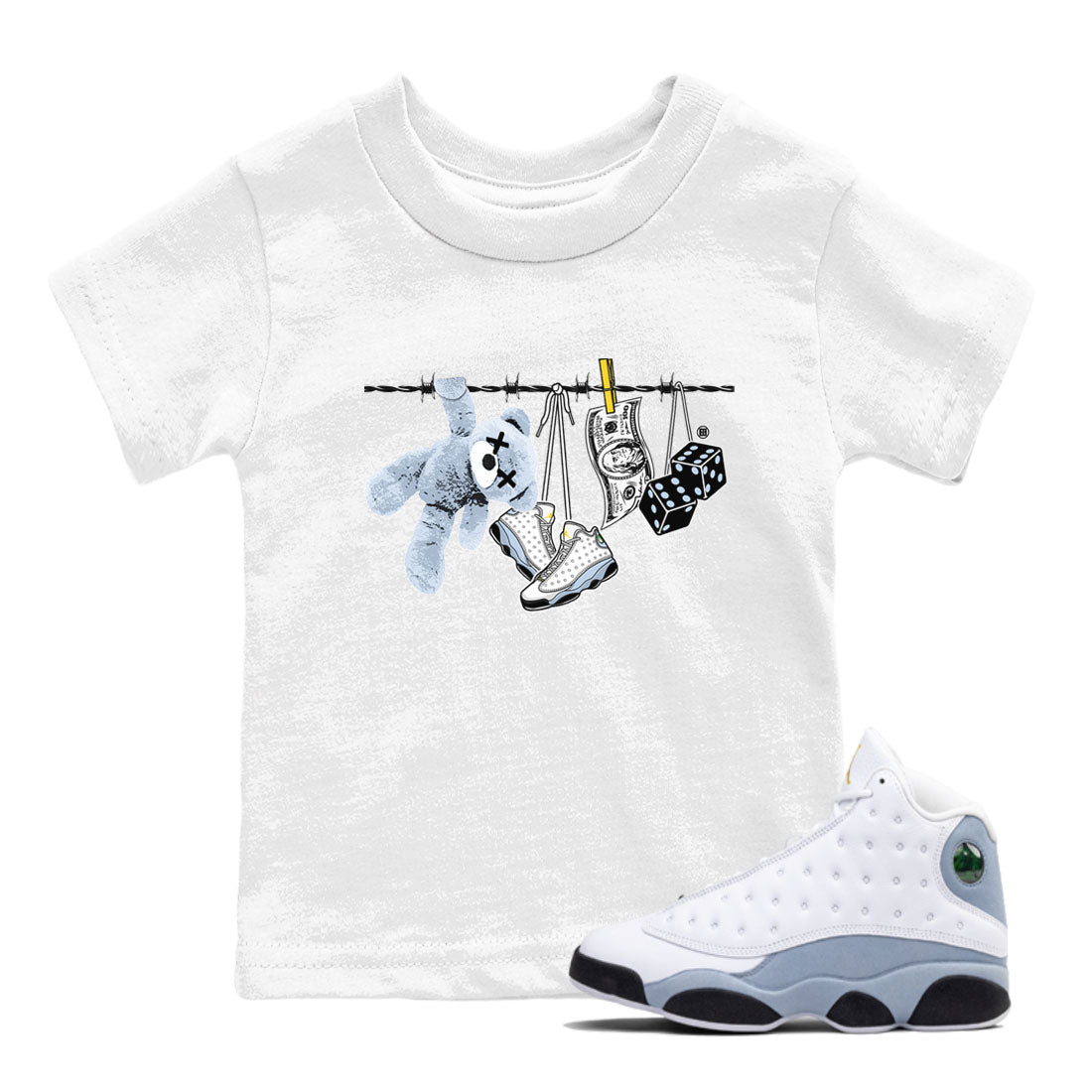 13s Blue Grey shirt to match jordans Clothesline sneaker tees Air Jordan 13 Retro Blue Grey Drip Gear Zone baby toddler White 1 cotton Shirt
