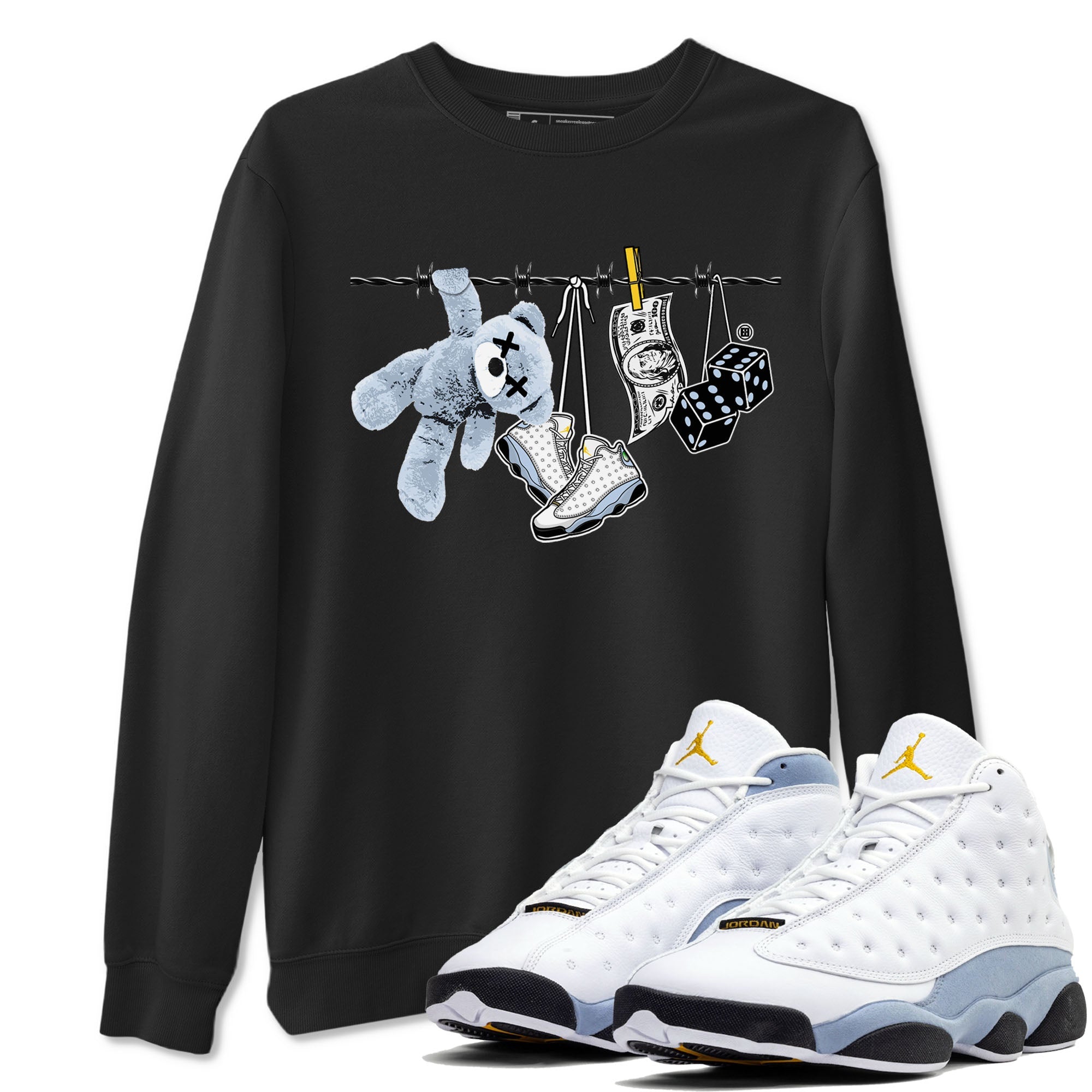 13s Blue Grey shirt to match jordans Clothesline sneaker tees Air Jordan 13 Retro Blue Grey Drip Gear Zone unisex cotton Black 1 crew neck shirt