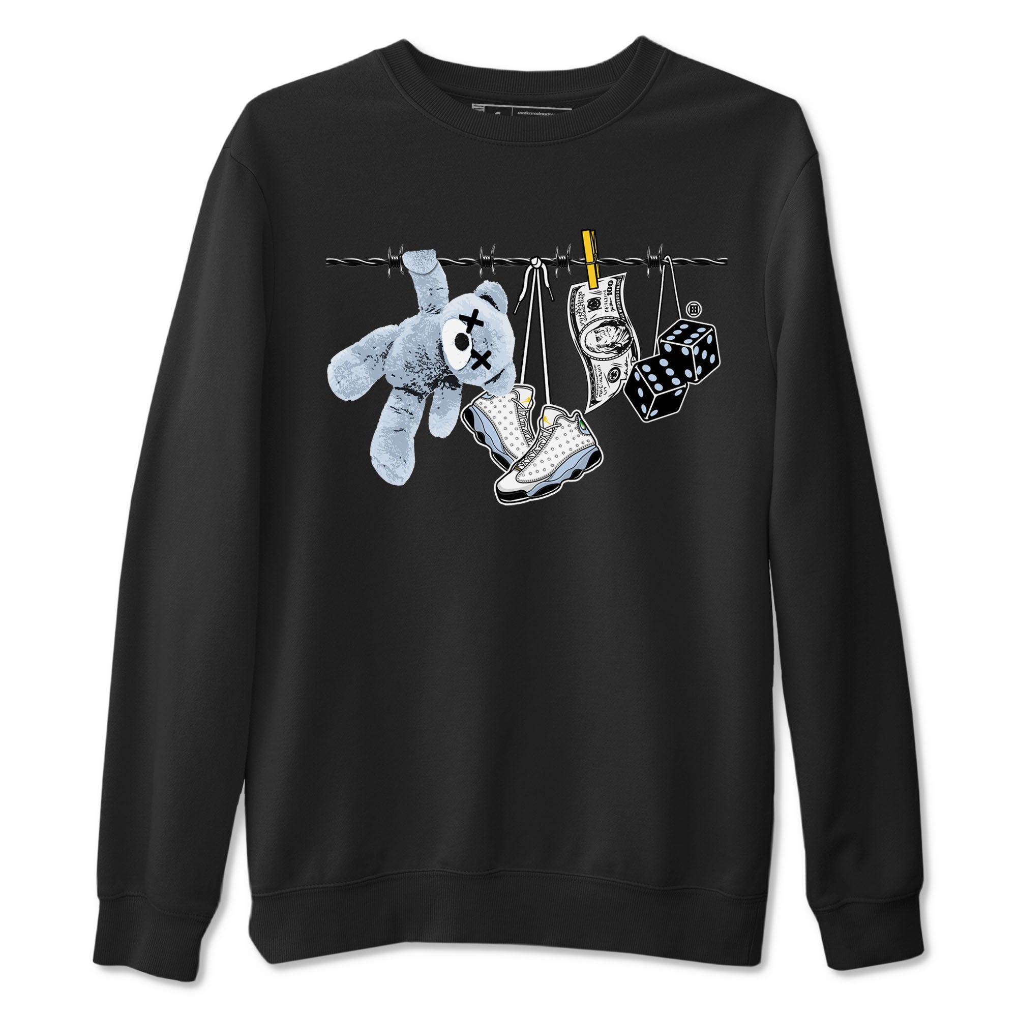 13s Blue Grey shirt to match jordans Clothesline sneaker tees Air Jordan 13 Retro Blue Grey Drip Gear Zone unisex cotton Black 2 crew neck shirt
