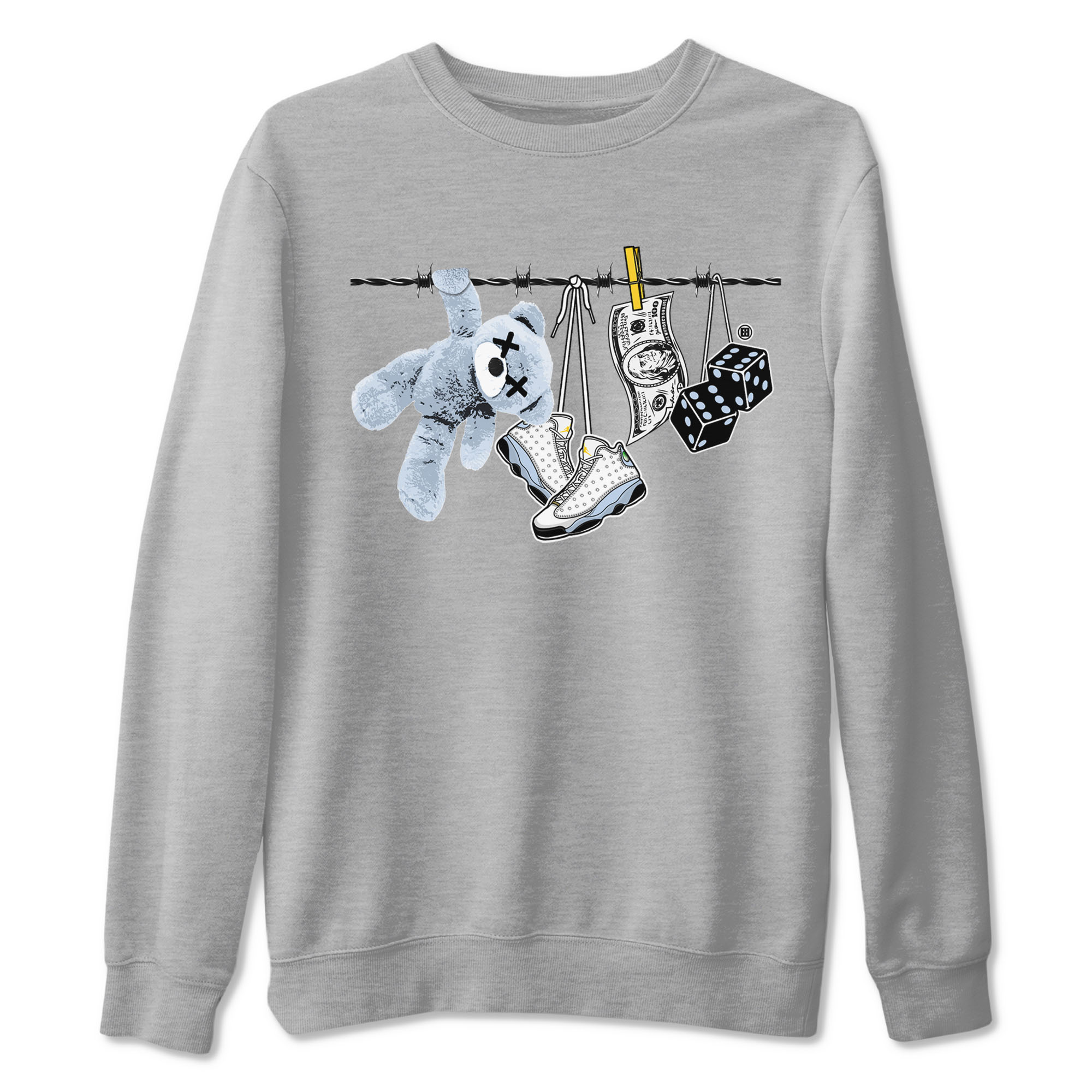 13s Blue Grey shirt to match jordans Clothesline sneaker tees Air Jordan 13 Retro Blue Grey Drip Gear Zone unisex cotton Heather Grey 2 crew neck shirt