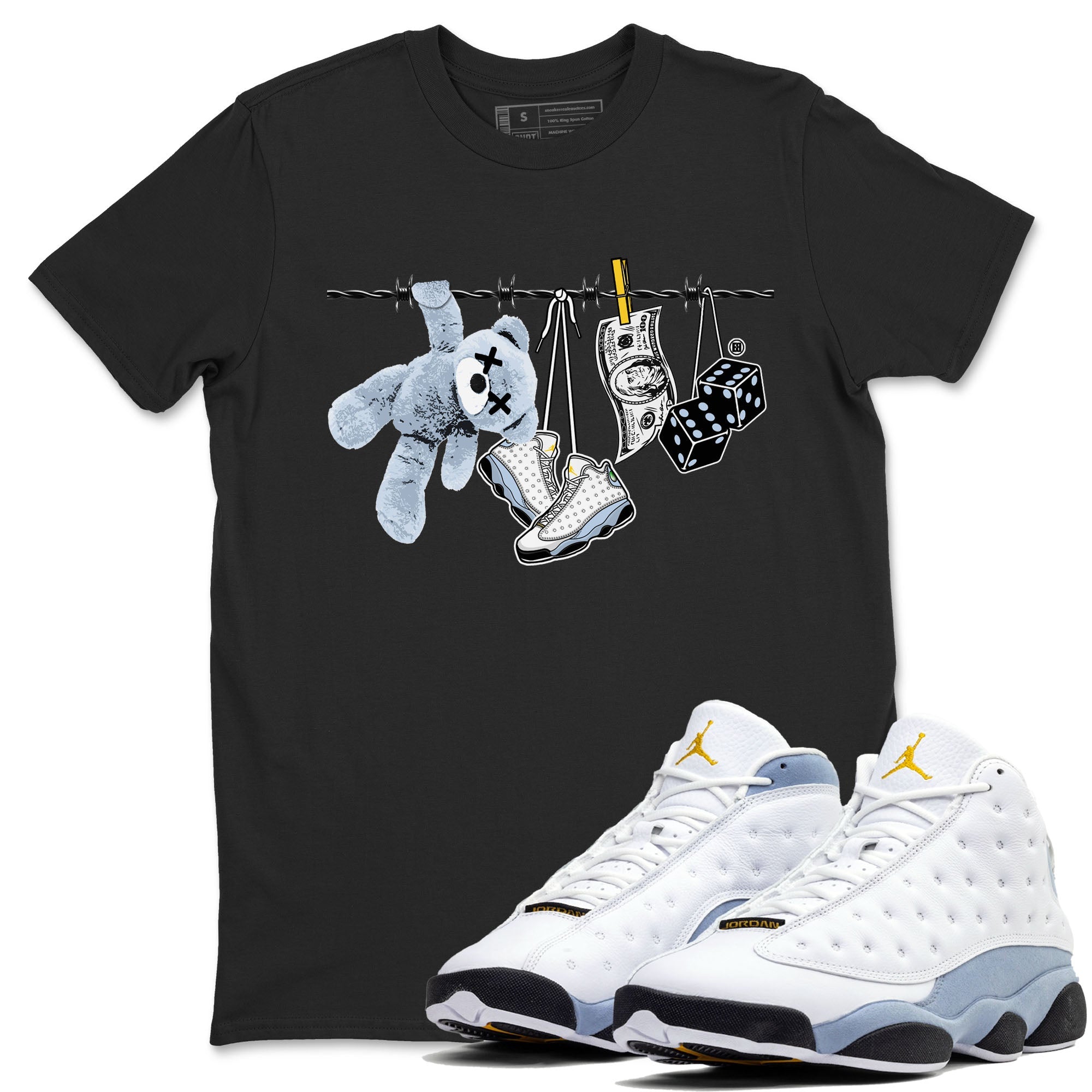 13s Blue Grey shirt to match jordans Clothesline sneaker tees Air Jordan 13 Retro Blue Grey Drip Gear Zone unisex cotton Black 1 crew neck shirt