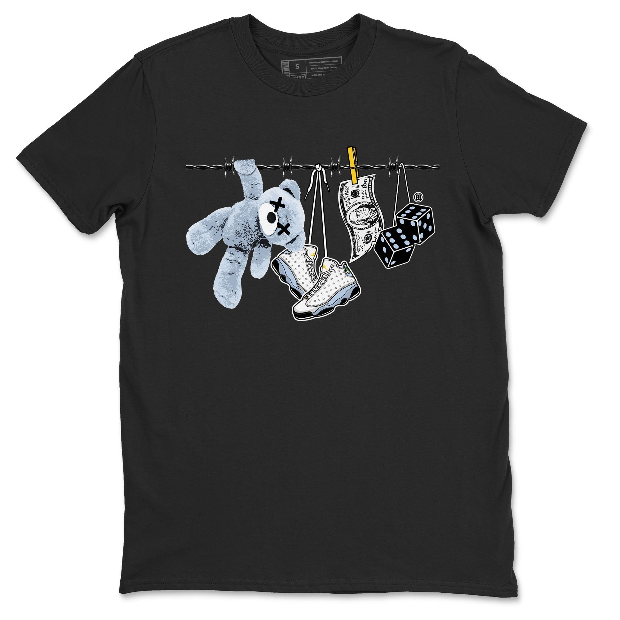 13s Blue Grey shirt to match jordans Clothesline sneaker tees Air Jordan 13 Retro Blue Grey Drip Gear Zone unisex cotton Black 2 crew neck shirt