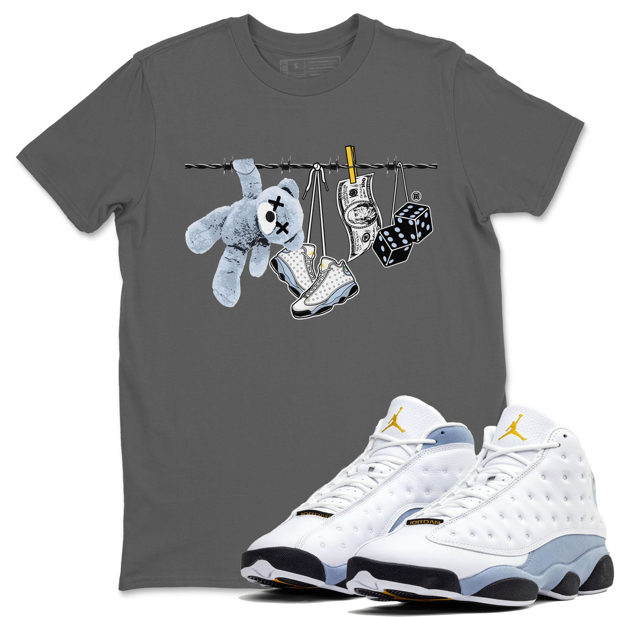 13s Blue Grey shirt to match jordans Clothesline sneaker tees Air Jordan 13 Retro Blue Grey Drip Gear Zone unisex cotton Cool Grey 1 crew neck shirt