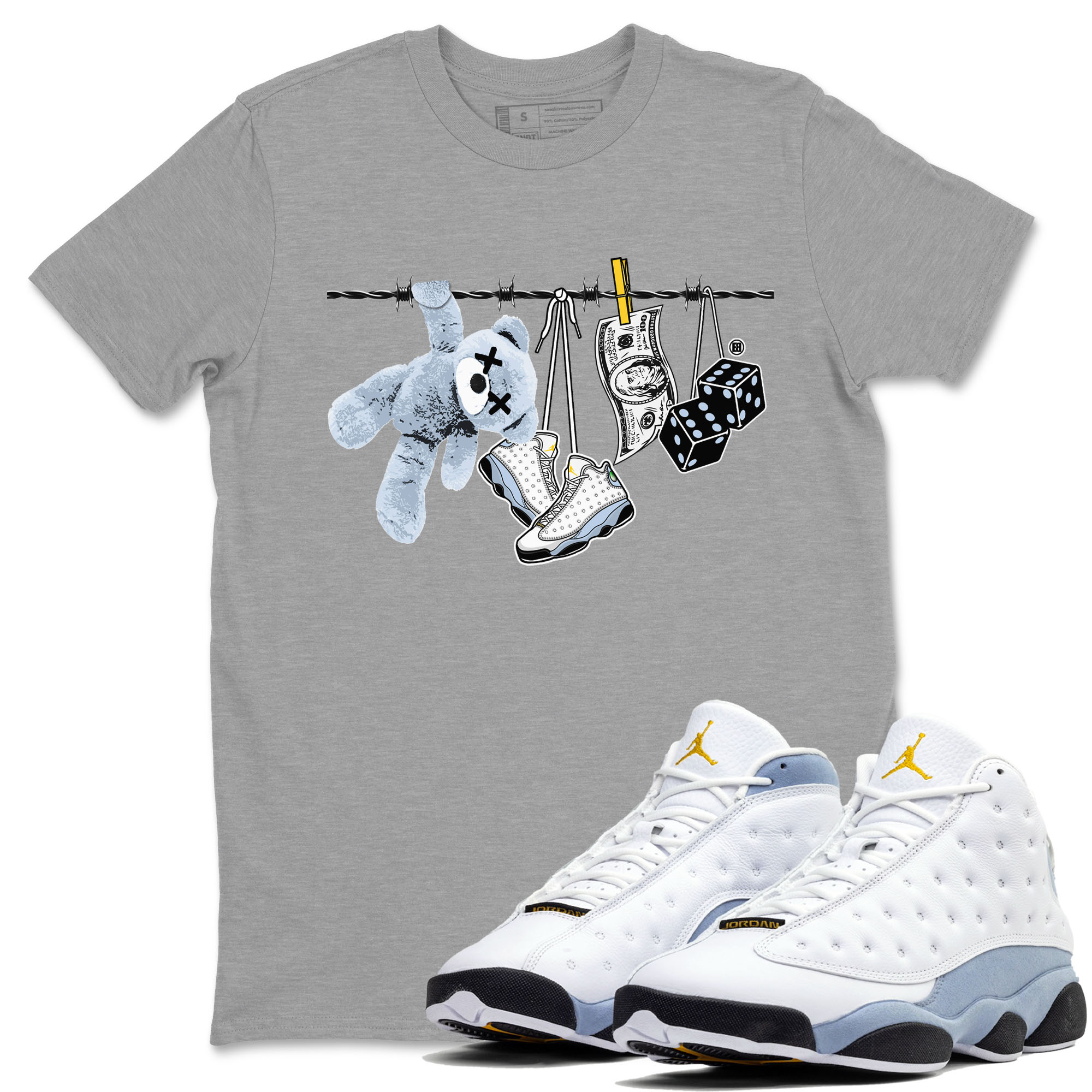 13s Blue Grey shirt to match jordans Clothesline sneaker tees Air Jordan 13 Retro Blue Grey Drip Gear Zone unisex cotton Heather Grey 1 crew neck shirt