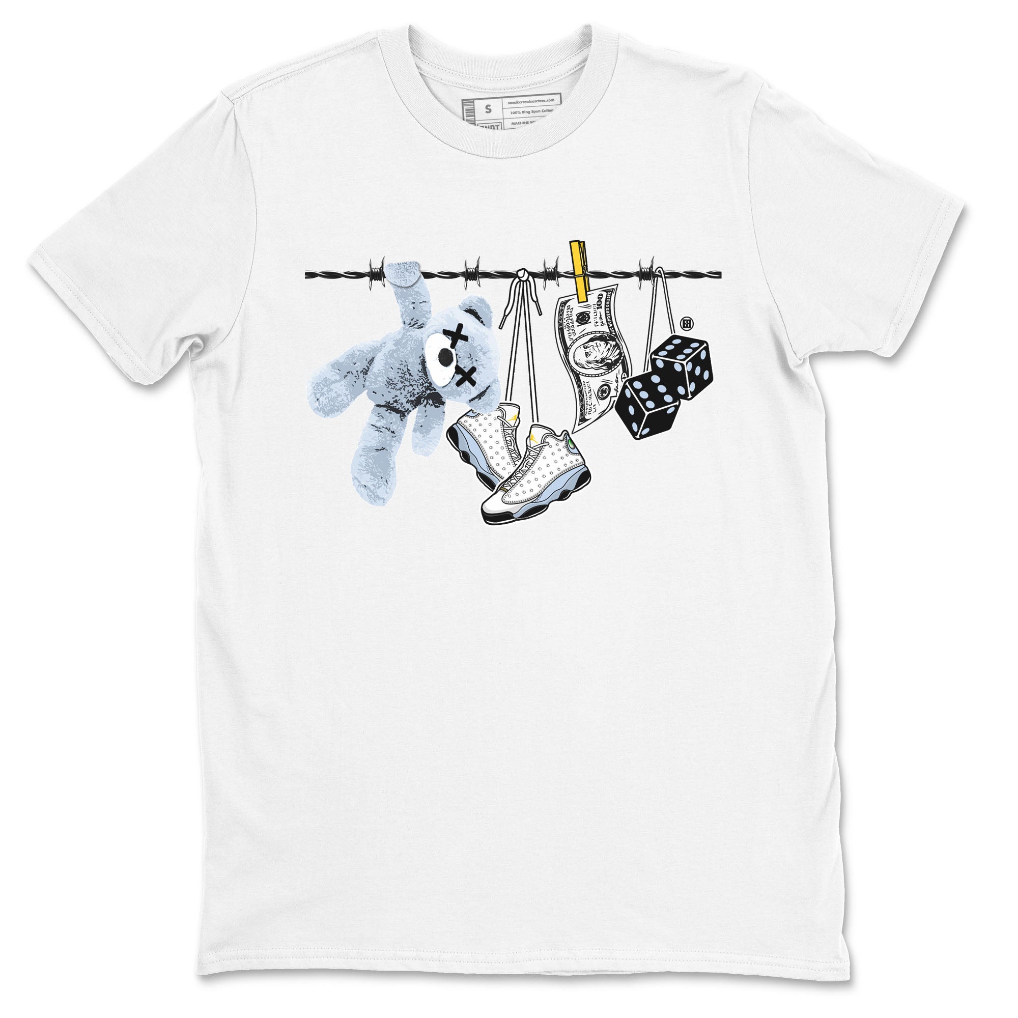 13s Blue Grey shirt to match jordans Clothesline sneaker tees Air Jordan 13 Retro Blue Grey Drip Gear Zone unisex cotton White 2 crew neck shirt