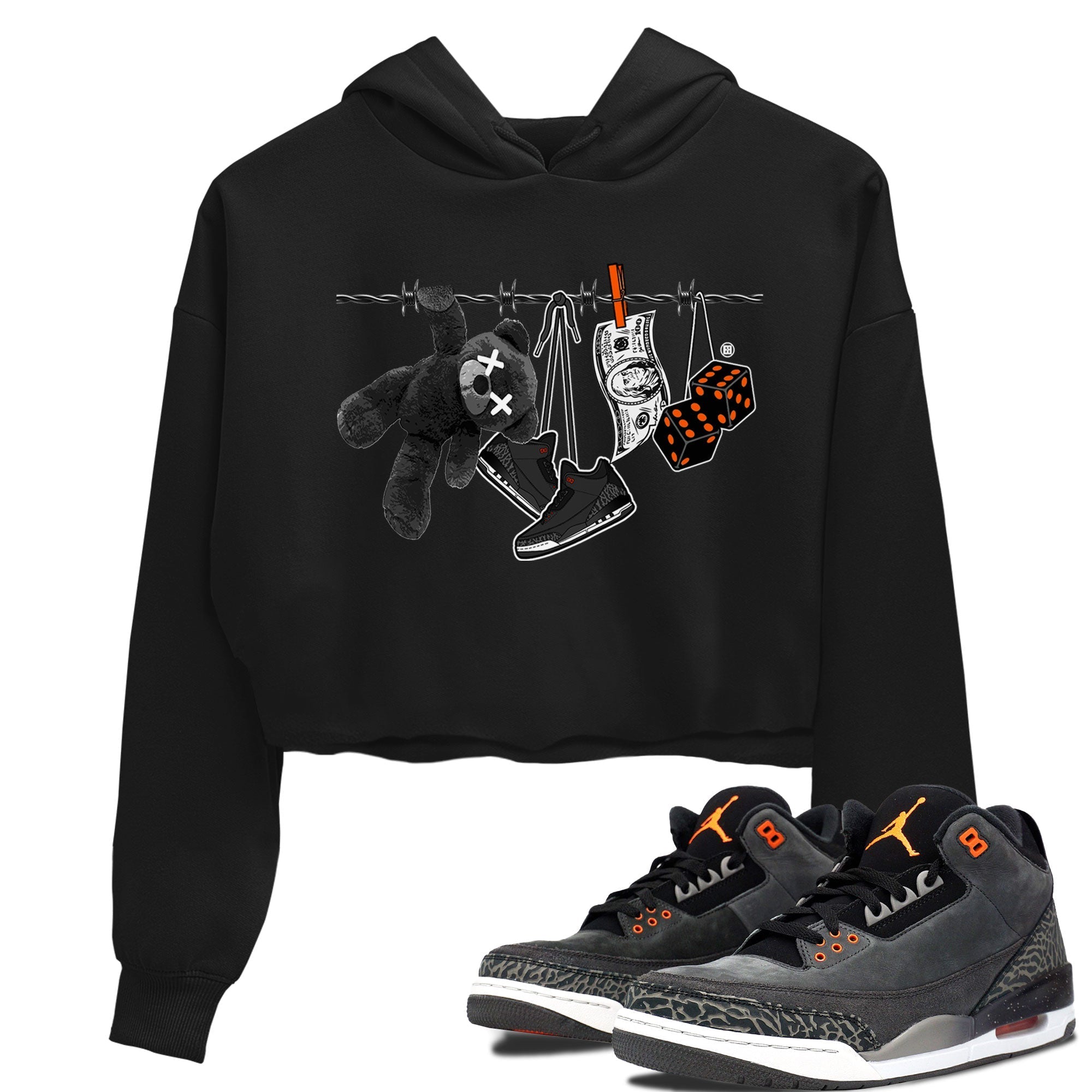Air Jordan 3 Fear shirt to match jordans Clothesline sneaker tees Air Jordan 3 Fear Drip Gear Zone Black 1 Crop T-Shirt
