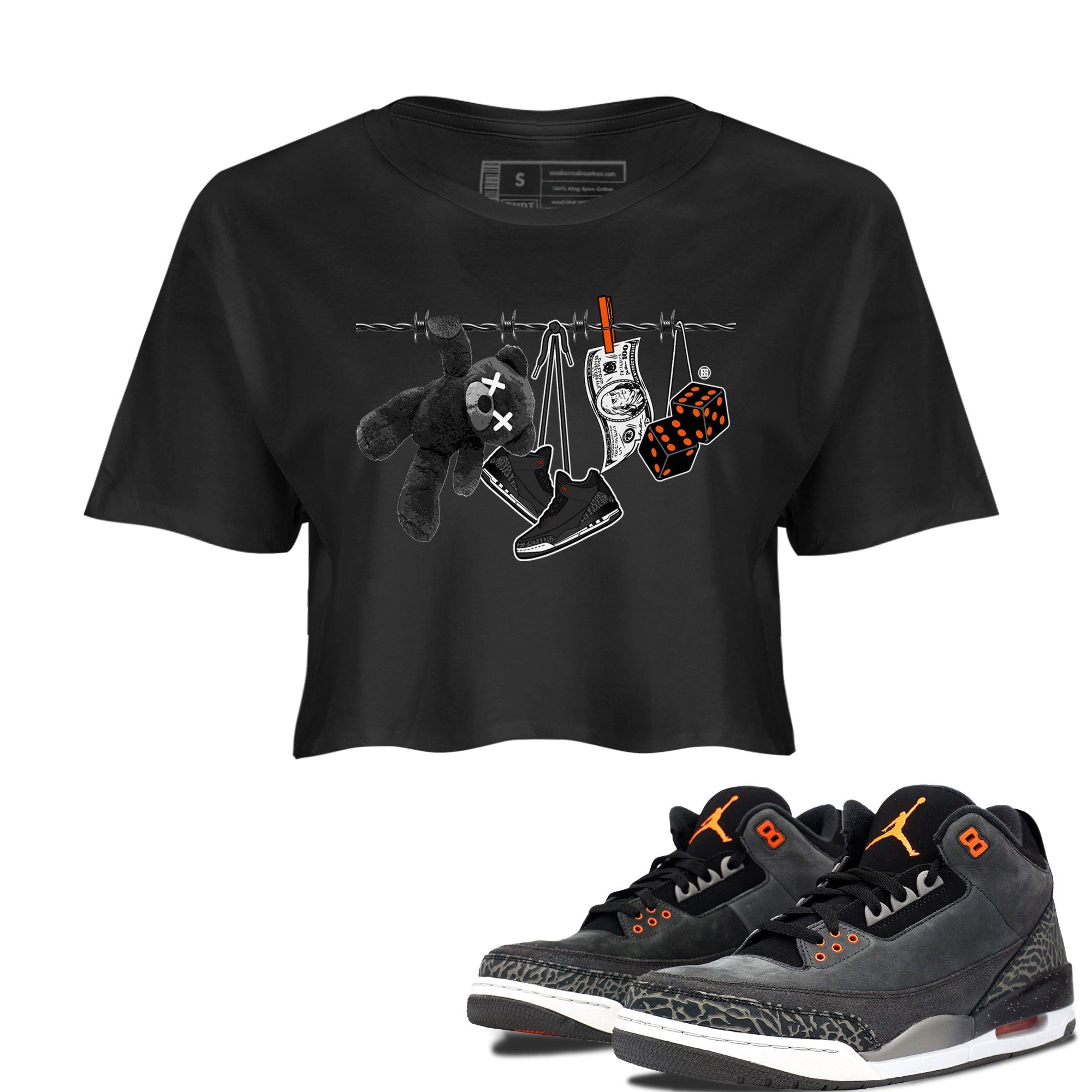 Air Jordan 3 Fear shirt to match jordans Clothesline sneaker tees Air Jordan 3 Fear Drip Gear Zone Black 1 Crop T-Shirt