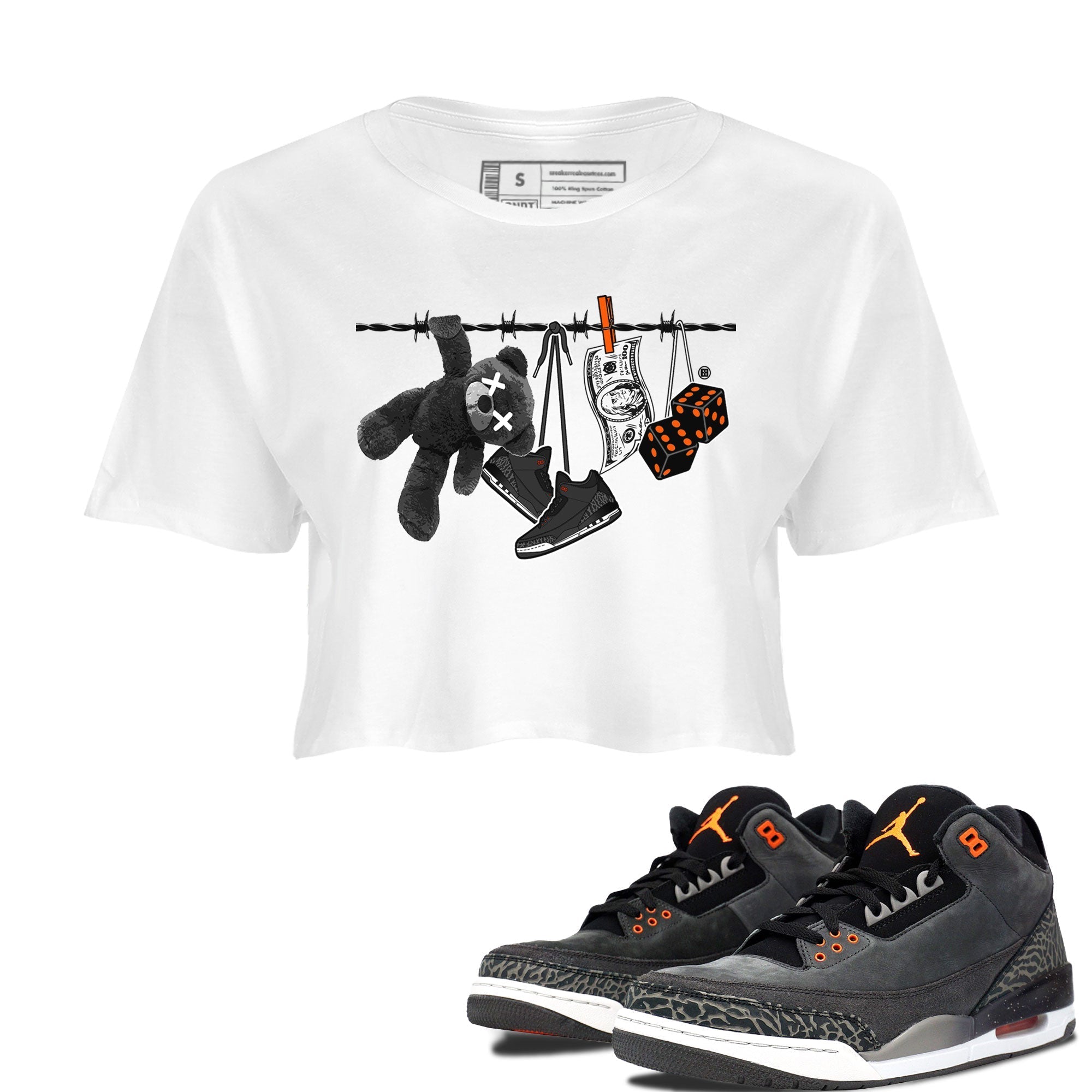 Air Jordan 3 Fear shirt to match jordans Clothesline sneaker tees Air Jordan 3 Fear Drip Gear Zone White 1 Crop T-Shirt
