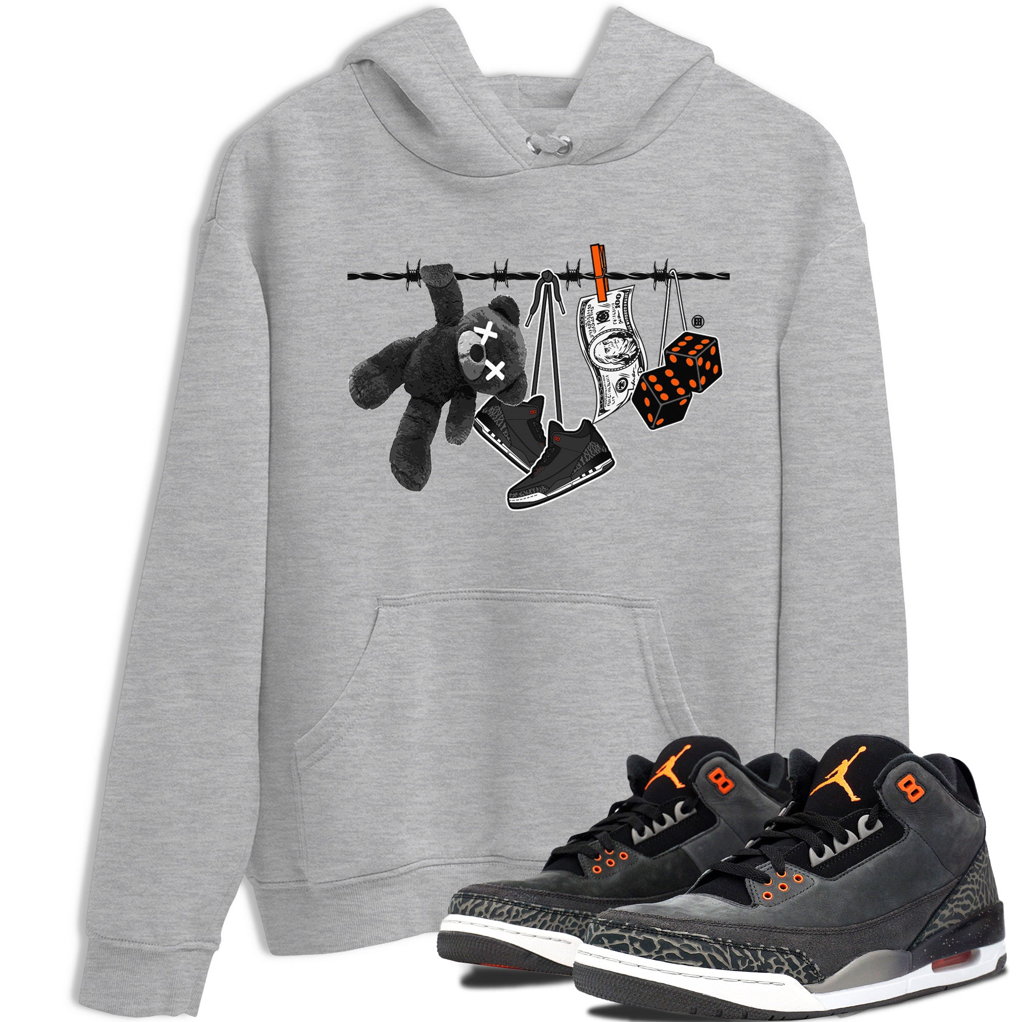 Air Jordan 3 Fear shirt to match jordans Clothesline sneaker tees Air Jordan 3 Fear Drip Gear Zone Unisex Heather Grey 1 T-Shirt