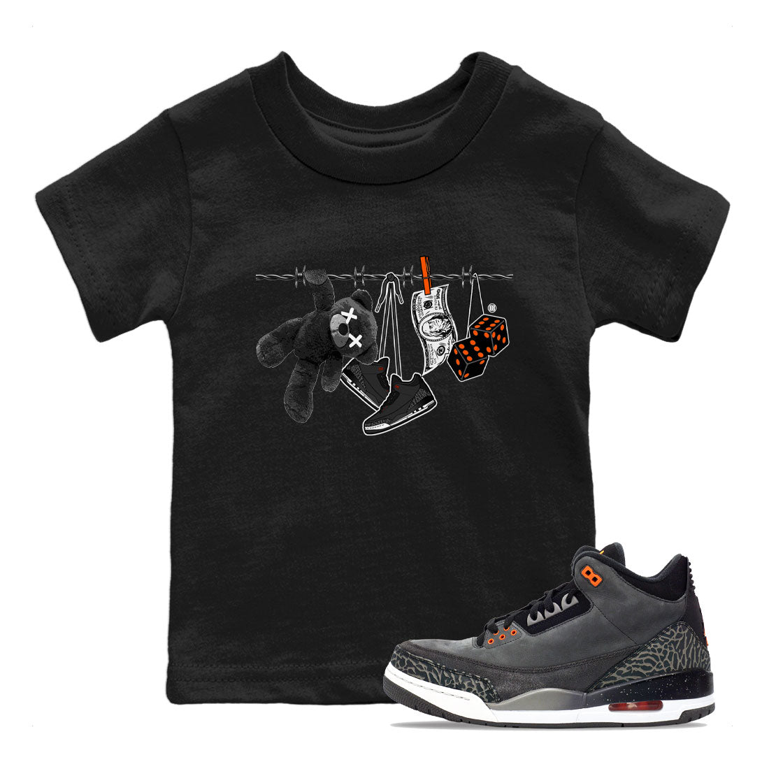 Air Jordan 3 Fear shirt to match jordans Clothesline sneaker tees Air Jordan 3 Fear Drip Gear Zone Baby Toddler Black 1 T-Shirt