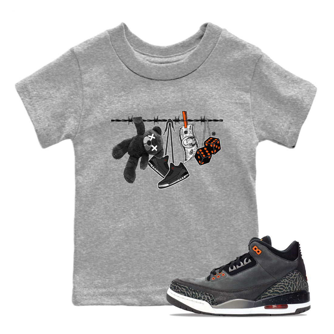Air Jordan 3 Fear shirt to match jordans Clothesline sneaker tees Air Jordan 3 Fear Drip Gear Zone Baby Toddler Heather Grey 1 T-Shirt