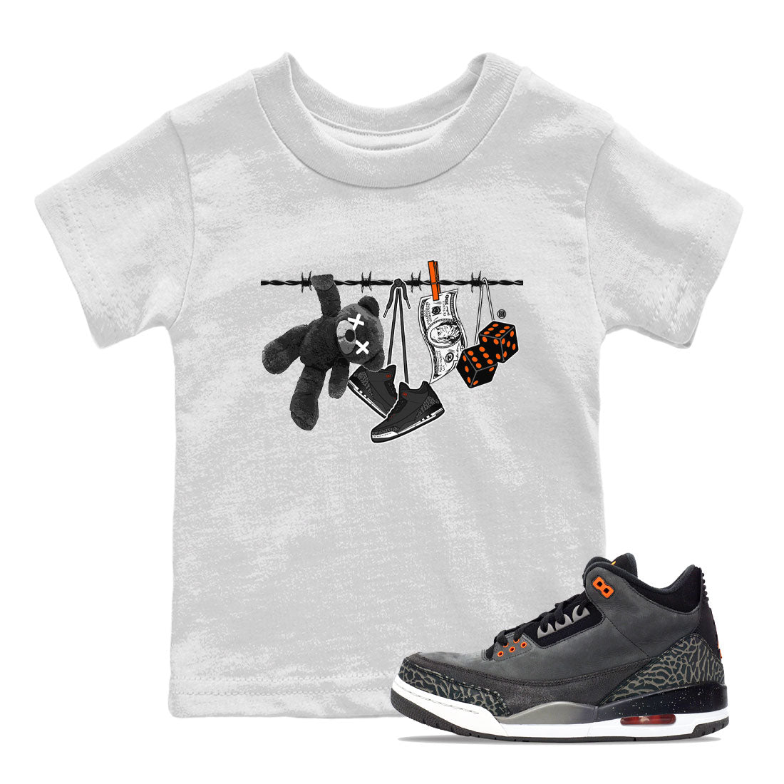 Air Jordan 3 Fear shirt to match jordans Clothesline sneaker tees Air Jordan 3 Fear Drip Gear Zone Baby Toddler White 1 T-Shirt