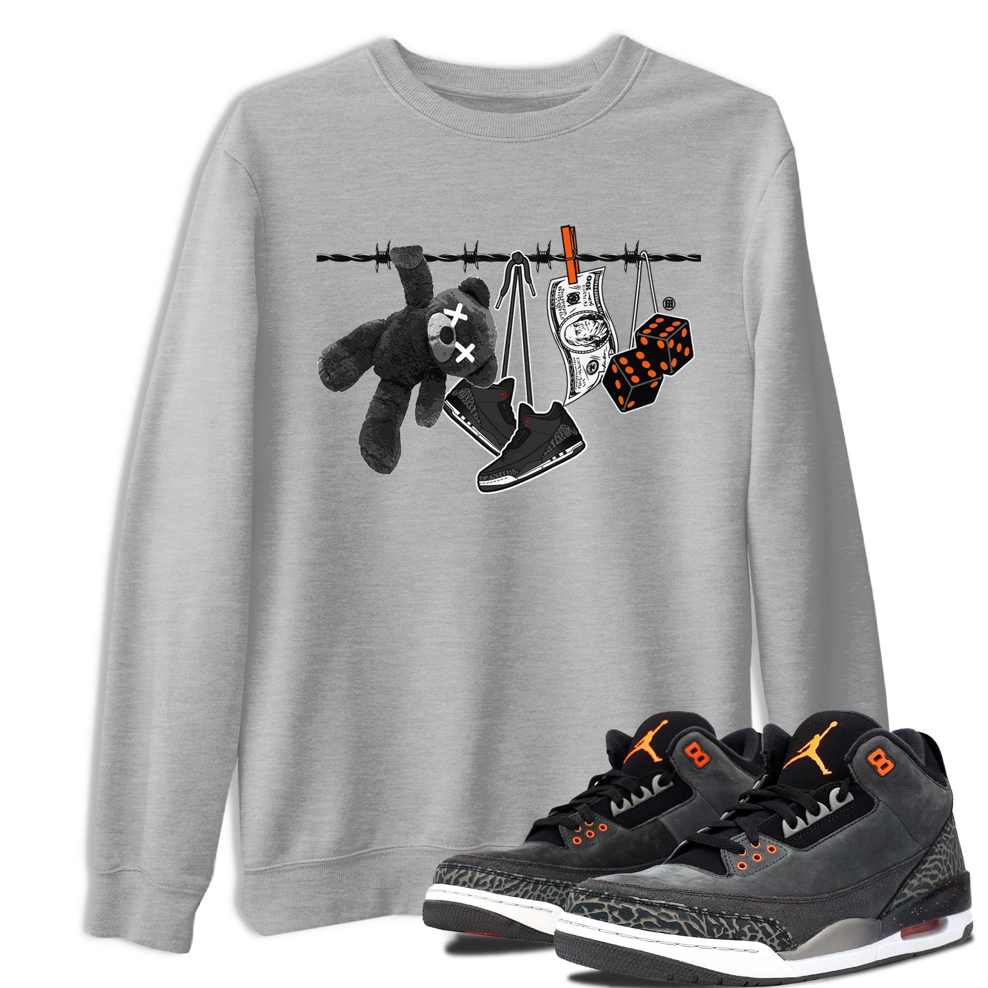 Air Jordan 3 Fear shirt to match jordans Clothesline sneaker tees Air Jordan 3 Fear Drip Gear Zone Unisex Heather Grey 1 T-Shirt