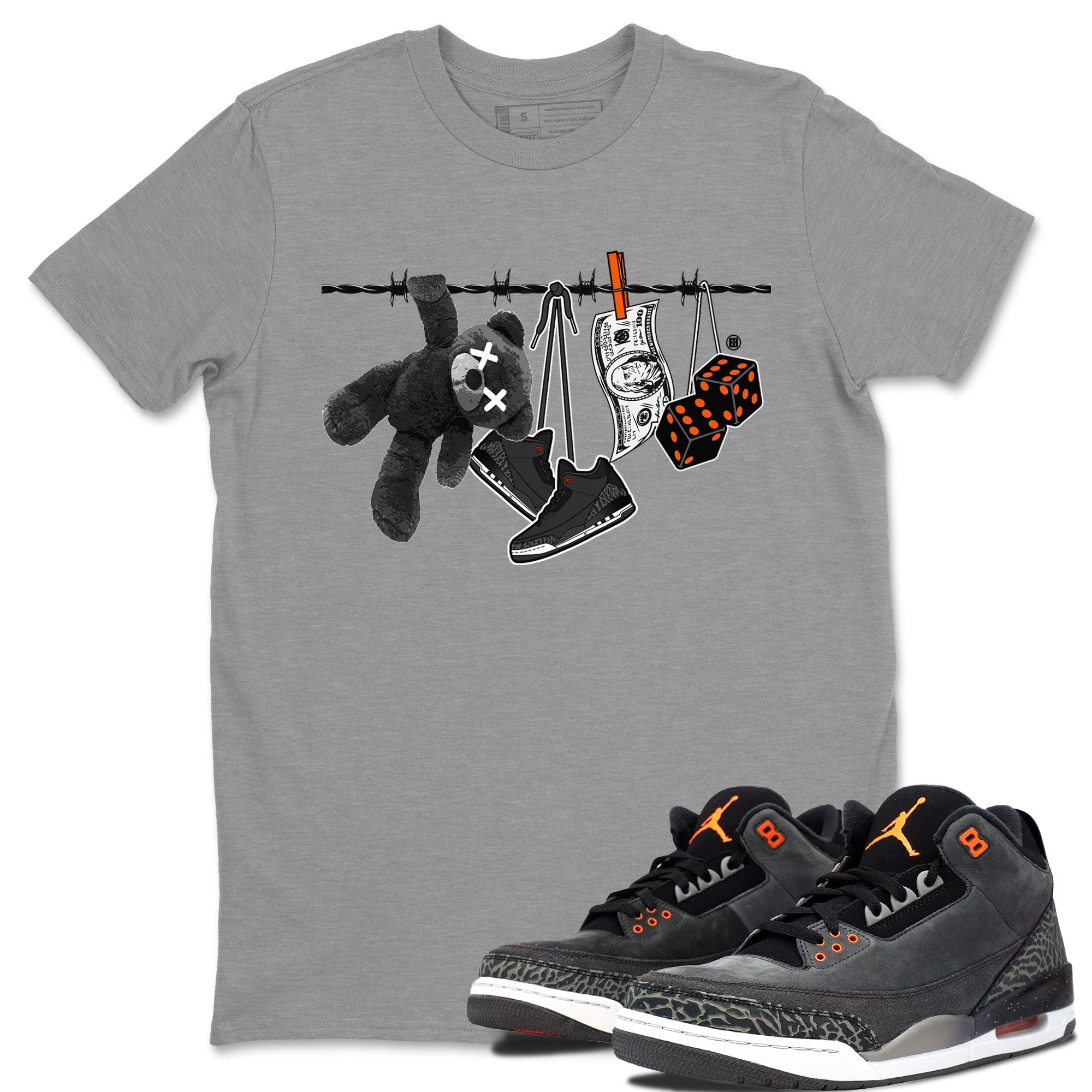 Air Jordan 3 Fear shirt to match jordans Clothesline sneaker tees Air Jordan 3 Fear Drip Gear Zone Unisex Heather Grey 1 T-Shirt