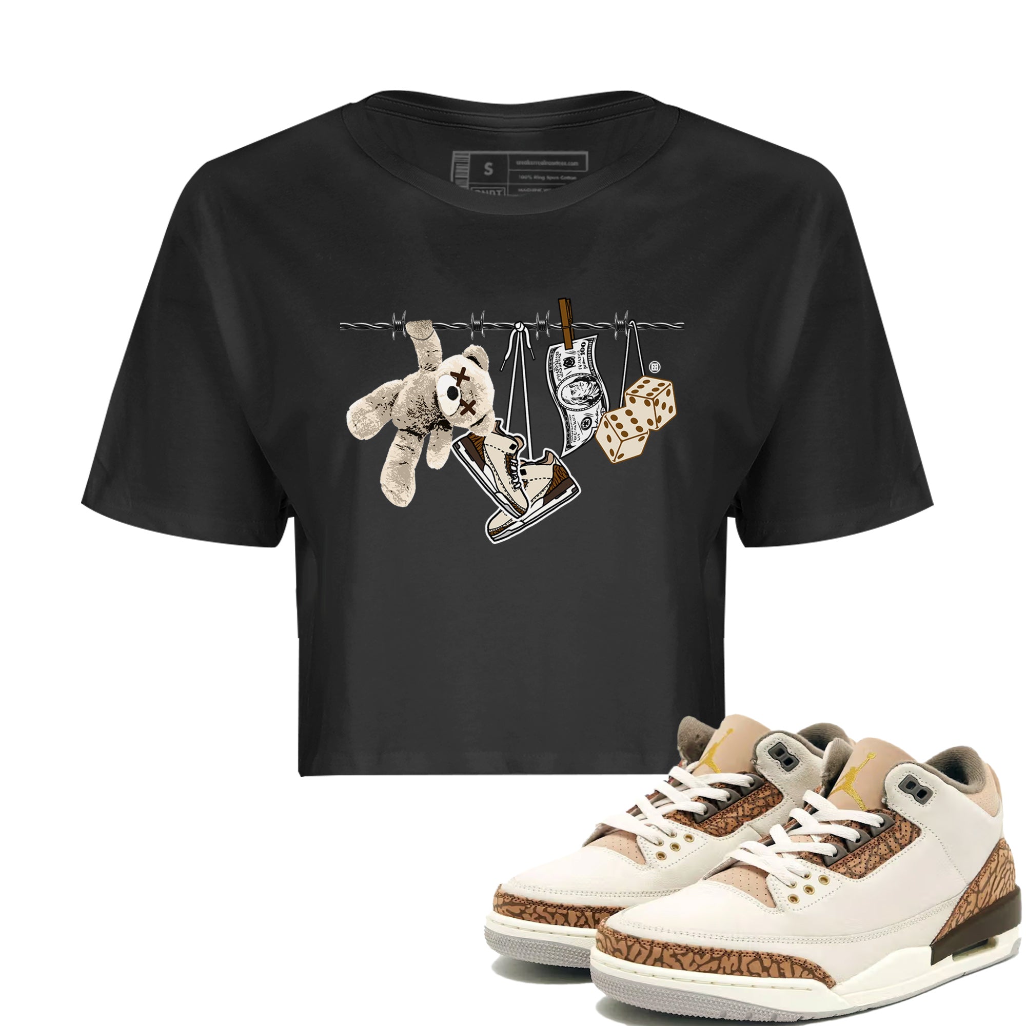 Air Jordan 3 Palomino Sneaker Match Tees Clothesline Streetwear Sneaker Shirt Jordan 3 Retro Palomino Sneaker Release Tees Women's Shirts Black 1