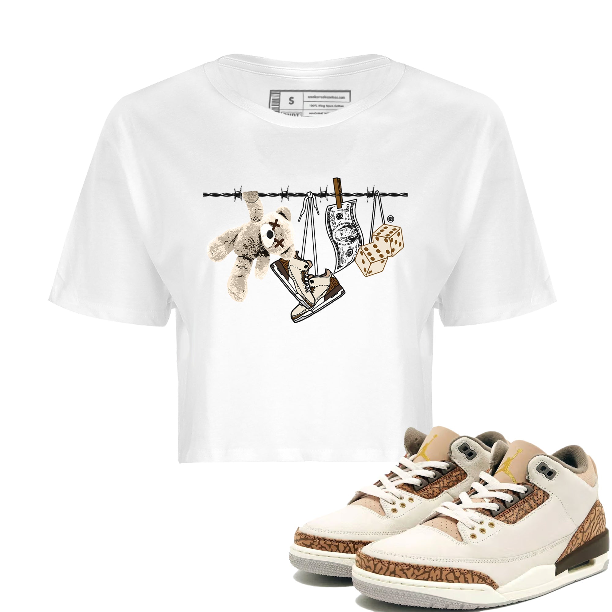 Air Jordan 3 Palomino Sneaker Match Tees Clothesline Streetwear Sneaker Shirt Jordan 3 Retro Palomino Sneaker Release Tees Women's Shirts White 1