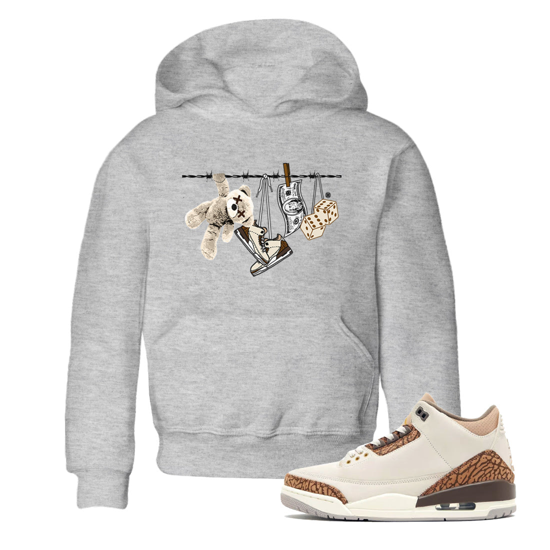 Air Jordan 3 Palomino Sneaker Match Tees Clothesline Streetwear Sneaker Shirt Jordan 3 Retro Palomino Sneaker Release Tees Kids Shirts Heather Grey 1