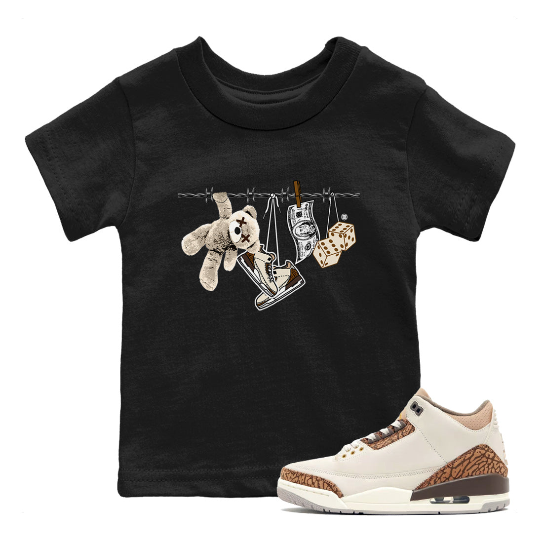 Air Jordan 3 Palomino Sneaker Match Tees Clothesline Streetwear Sneaker Shirt Jordan 3 Retro Palomino Sneaker Release Tees Kids Shirts Black 1
