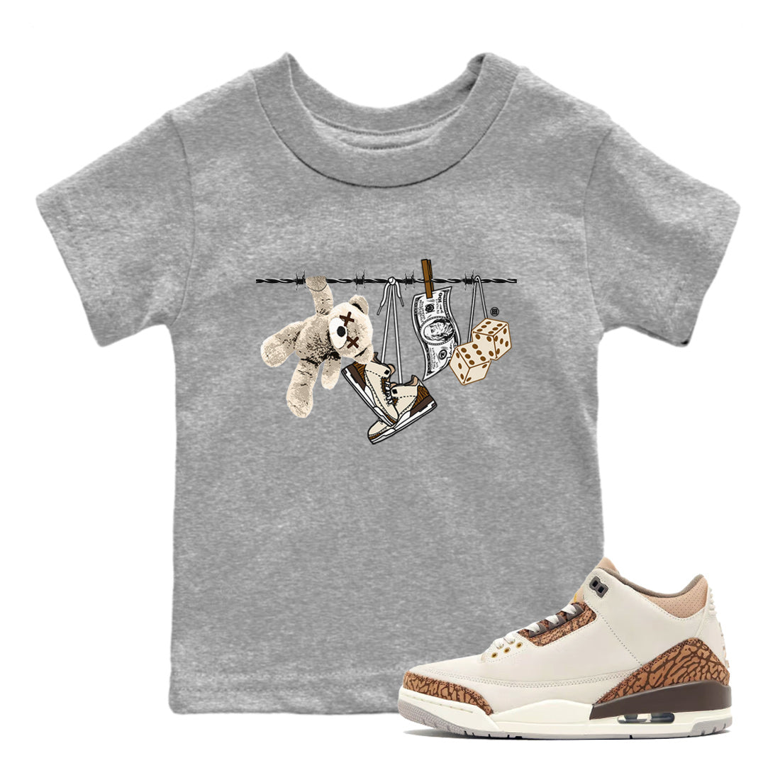 Air Jordan 3 Palomino Sneaker Match Tees Clothesline Streetwear Sneaker Shirt Jordan 3 Retro Palomino Sneaker Release Tees Kids Shirts Heather Grey 1
