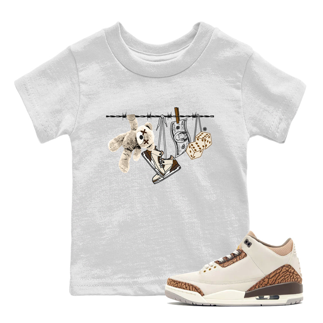 Air Jordan 3 Palomino Sneaker Match Tees Clothesline Streetwear Sneaker Shirt Jordan 3 Retro Palomino Sneaker Release Tees Kids Shirts White 1