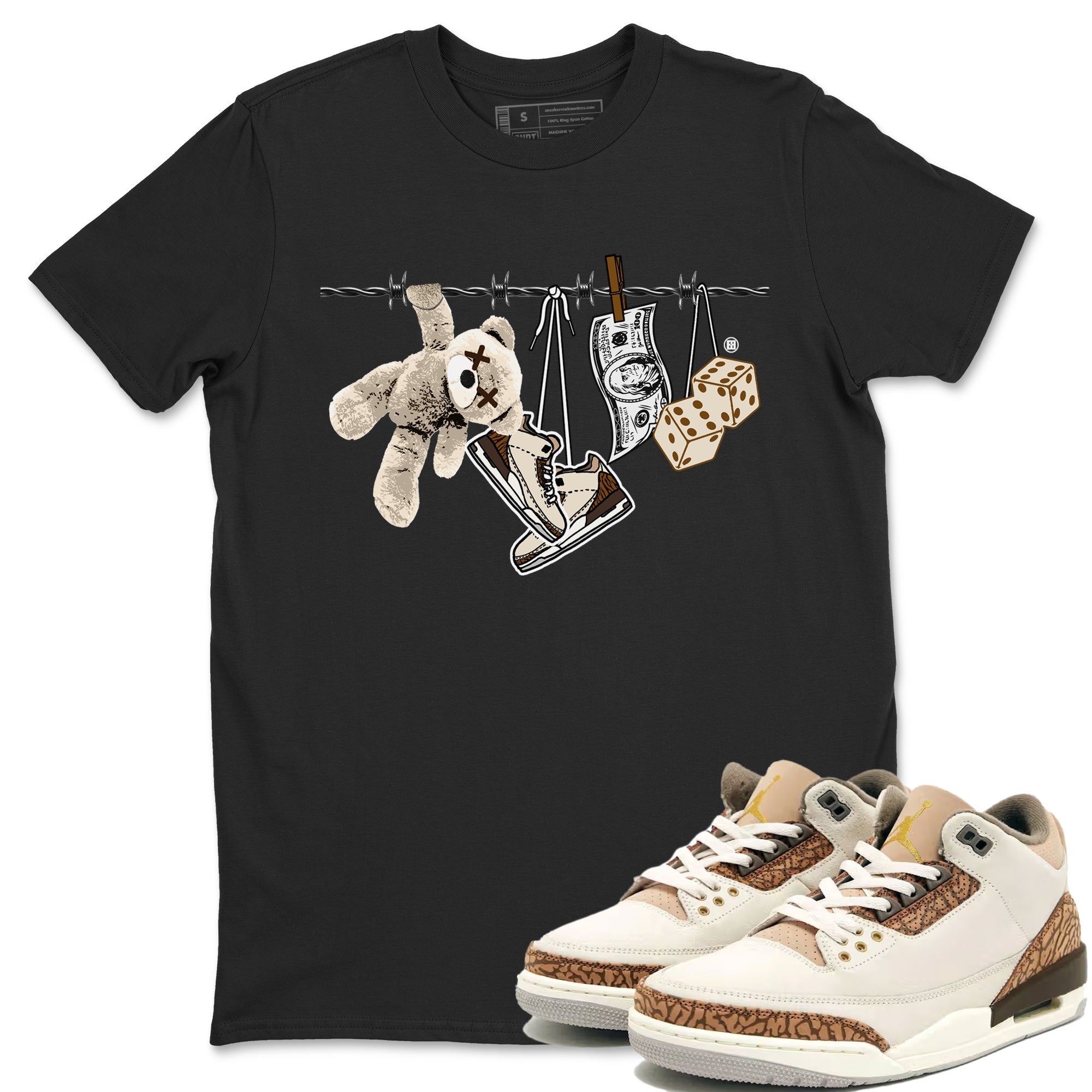 Air Jordan 3 Palomino Sneaker Match Tees Clothesline Streetwear Sneaker Shirt Jordan 3 Retro Palomino Sneaker Release Tees Unisex Shirts Black 1