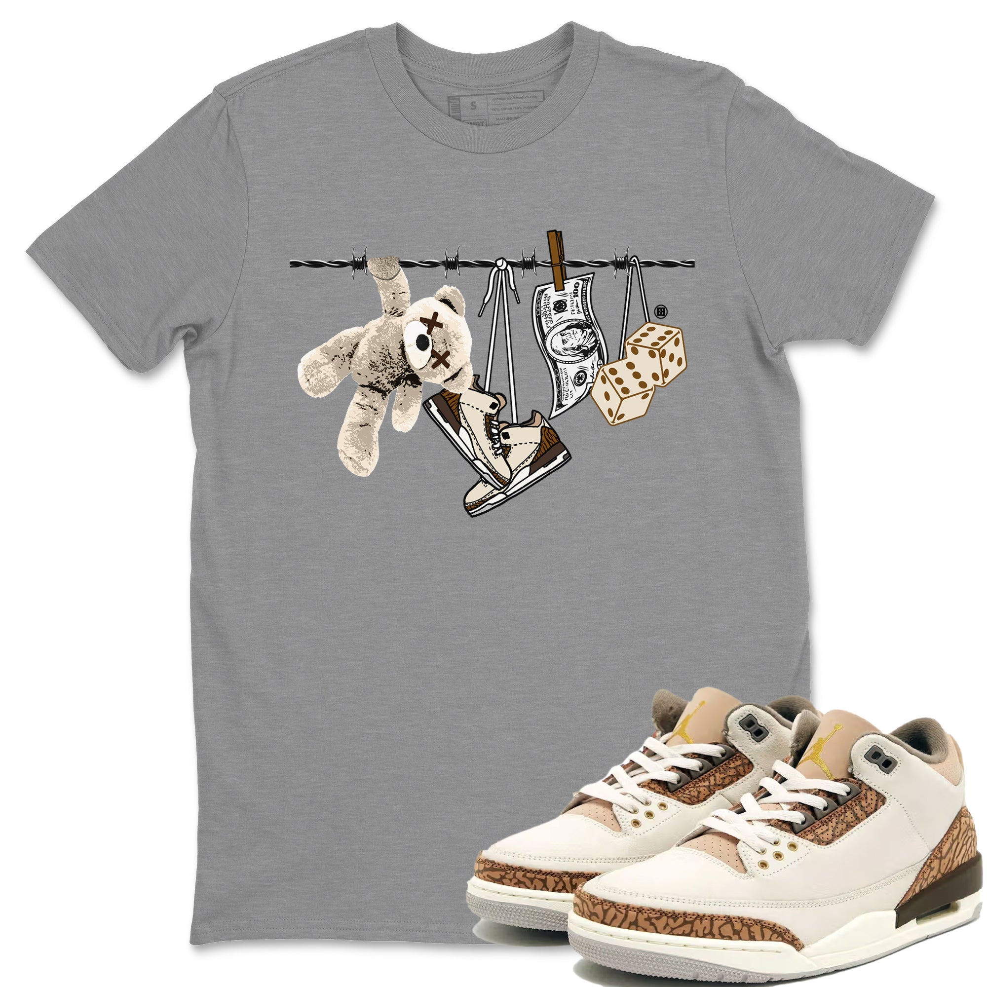 Air Jordan 3 Palomino Sneaker Match Tees Clothesline Streetwear Sneaker Shirt Jordan 3 Retro Palomino Sneaker Release Tees Unisex Shirts Heather Grey 1