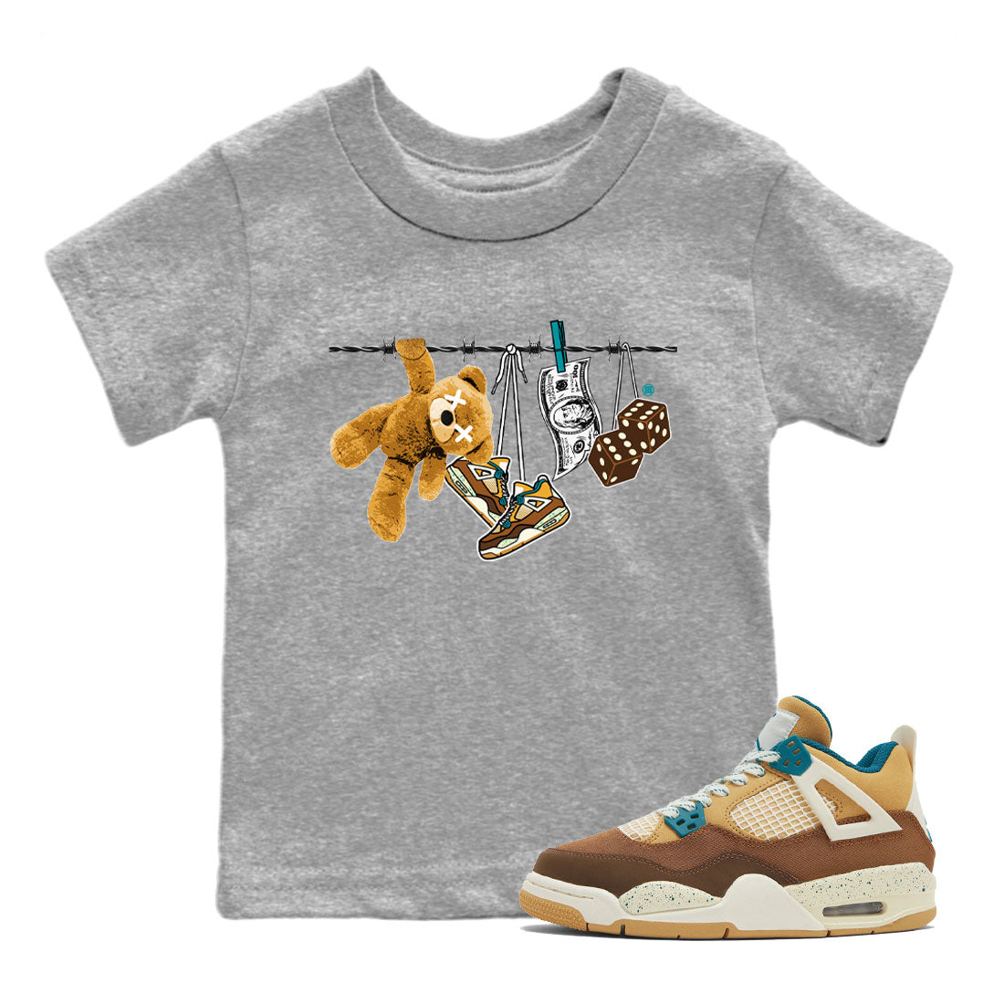 Air Jordan 4 GS Cacao Wow shirt to match jordans Clothesline Streetwear Sneaker Shirt Air Jordan 4 Cacao Wow Drip Gear Zone Sneaker Matching Clothing Baby Toddler Heather Grey 1 T-Shirt