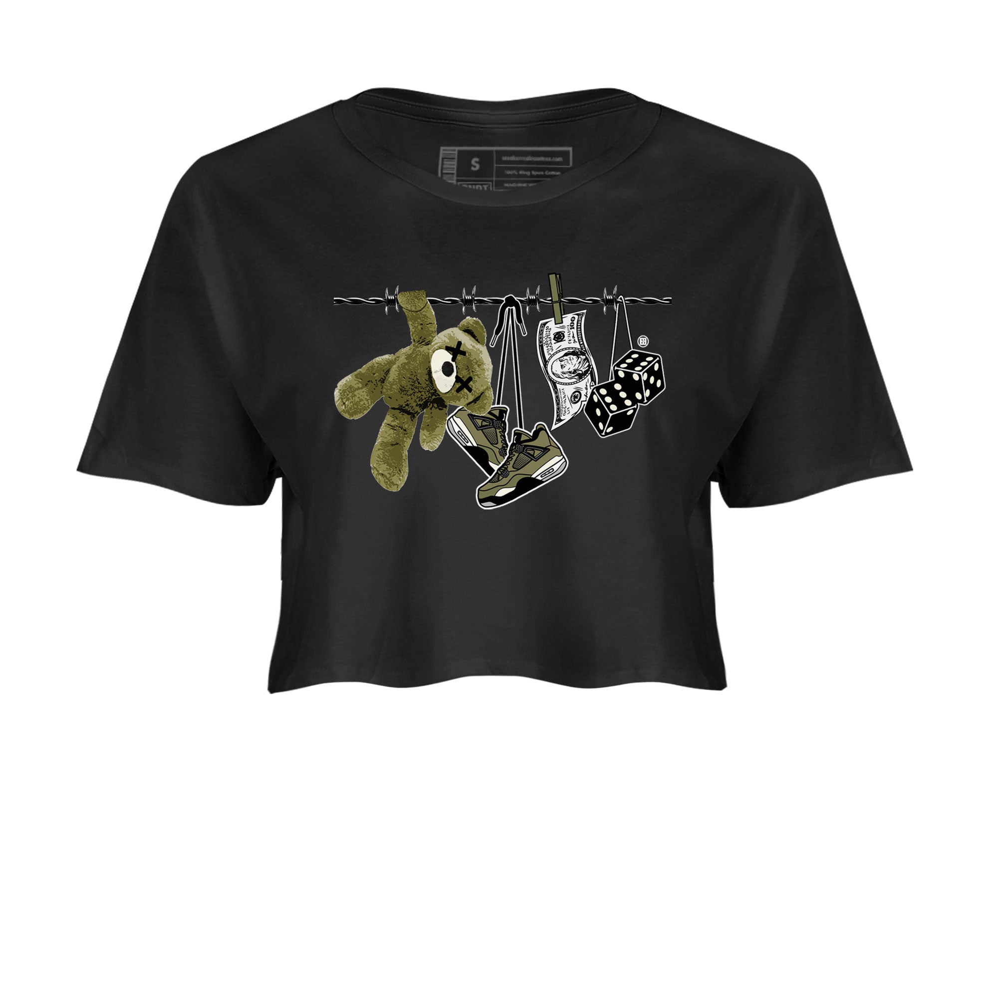 4s Medium Olive shirt to match jordans streetwear brand Clothesline sneaker tees Air Jordan 4 Medium Olive Drip Gear Zone Casual Crew Neck T-Shirt Black 2 Crop T-Shirt