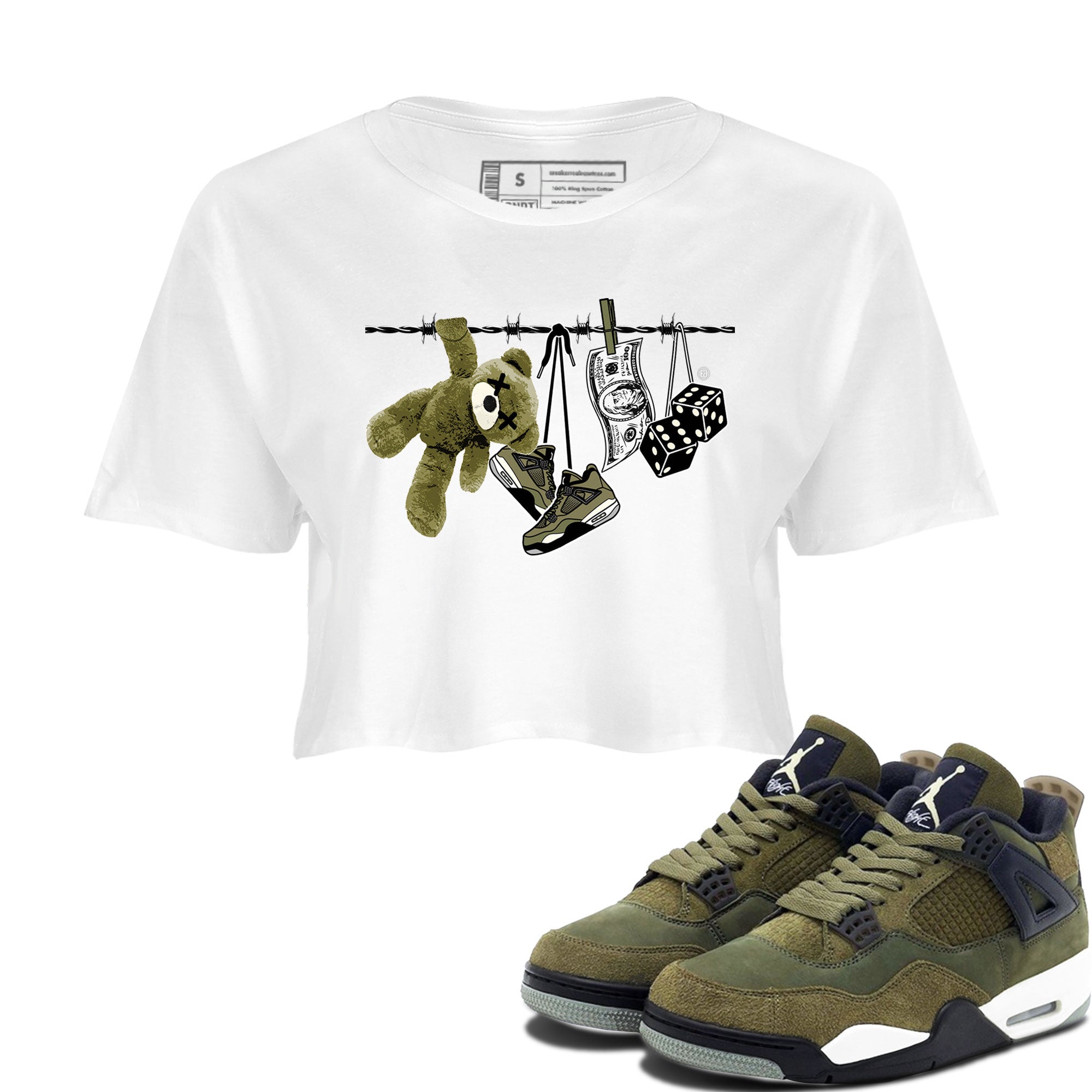 4s Medium Olive shirt to match jordans streetwear brand Clothesline sneaker tees Air Jordan 4 Medium Olive Drip Gear Zone Casual Crew Neck T-Shirt White 1 Crop T-Shirt