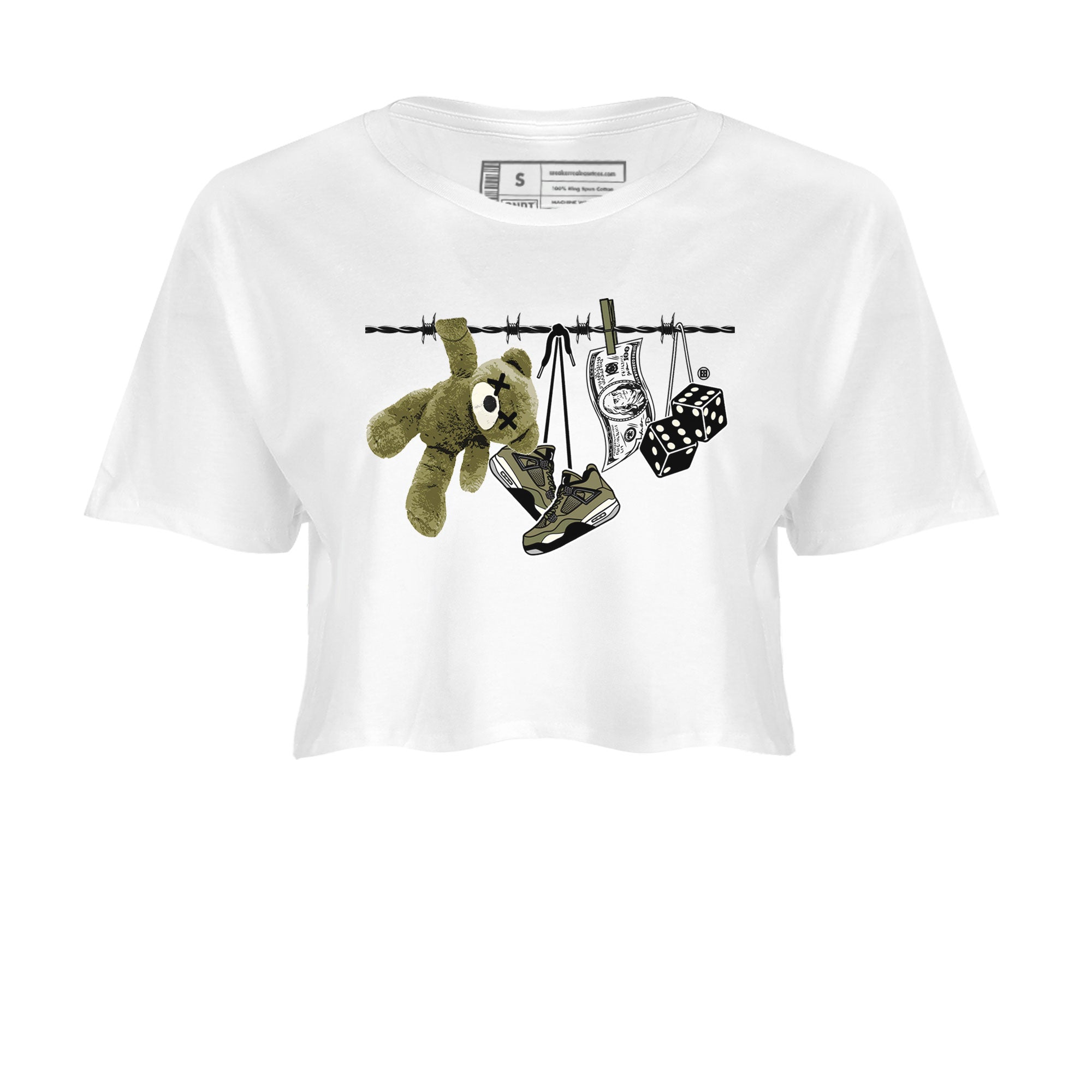 4s Medium Olive shirt to match jordans streetwear brand Clothesline sneaker tees Air Jordan 4 Medium Olive Drip Gear Zone Casual Crew Neck T-Shirt White 2 Crop T-Shirt