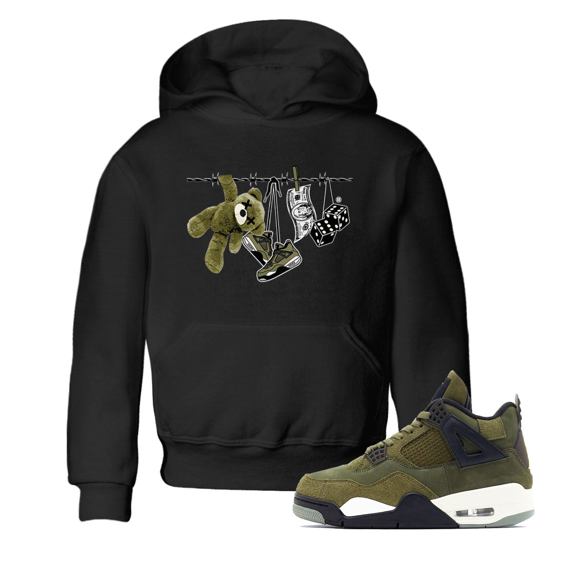 4s Medium Olive shirt to match jordans streetwear brand Clothesline sneaker tees Air Jordan 4 Medium Olive Drip Gear Zone Casual Crew Neck T-Shirt Baby Toddler Black 1 T-Shirt