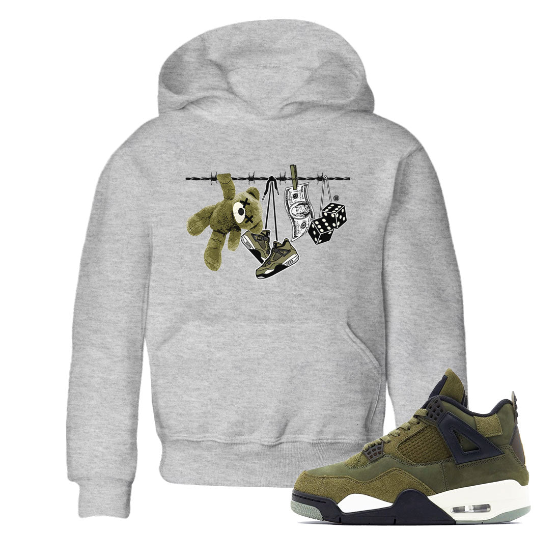 4s Medium Olive shirt to match jordans streetwear brand Clothesline sneaker tees Air Jordan 4 Medium Olive Drip Gear Zone Casual Crew Neck T-Shirt Baby Toddler Heather Grey 1 T-Shirt