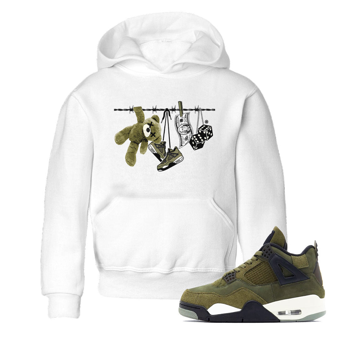 4s Medium Olive shirt to match jordans streetwear brand Clothesline sneaker tees Air Jordan 4 Medium Olive Drip Gear Zone Casual Crew Neck T-Shirt Baby Toddler White 1 T-Shirt