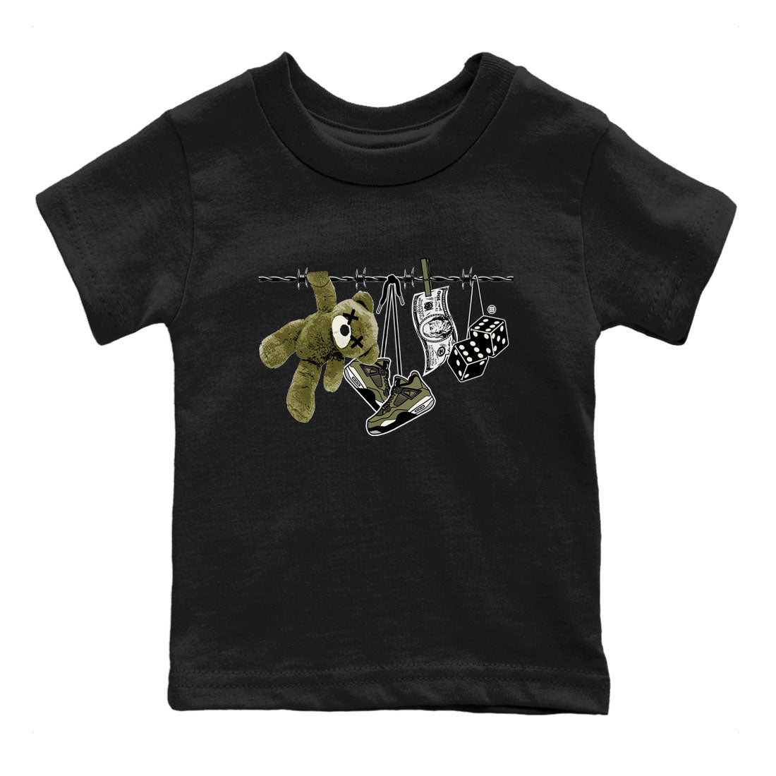4s Medium Olive shirt to match jordans streetwear brand Clothesline sneaker tees Air Jordan 4 Medium Olive Drip Gear Zone Casual Crew Neck T-Shirt Baby Toddler Black 2 T-Shirt