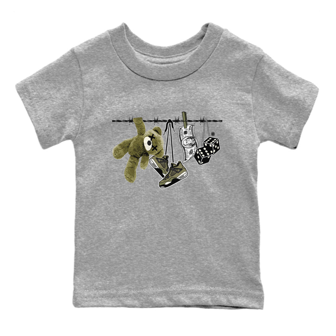 4s Medium Olive shirt to match jordans streetwear brand Clothesline sneaker tees Air Jordan 4 Medium Olive Drip Gear Zone Casual Crew Neck T-Shirt Baby Toddler Heather Grey 2 T-Shirt