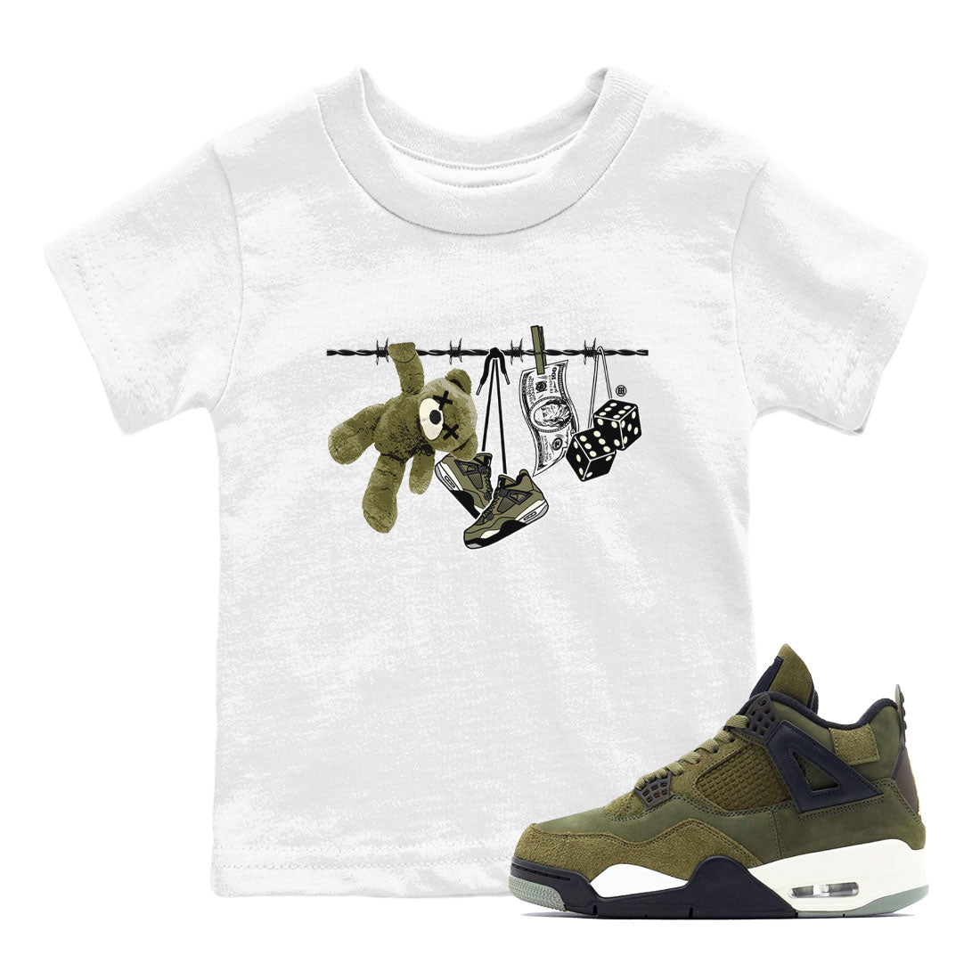 4s Medium Olive shirt to match jordans streetwear brand Clothesline sneaker tees Air Jordan 4 Medium Olive Drip Gear Zone Casual Crew Neck T-Shirt Baby Toddler White 1 T-Shirt