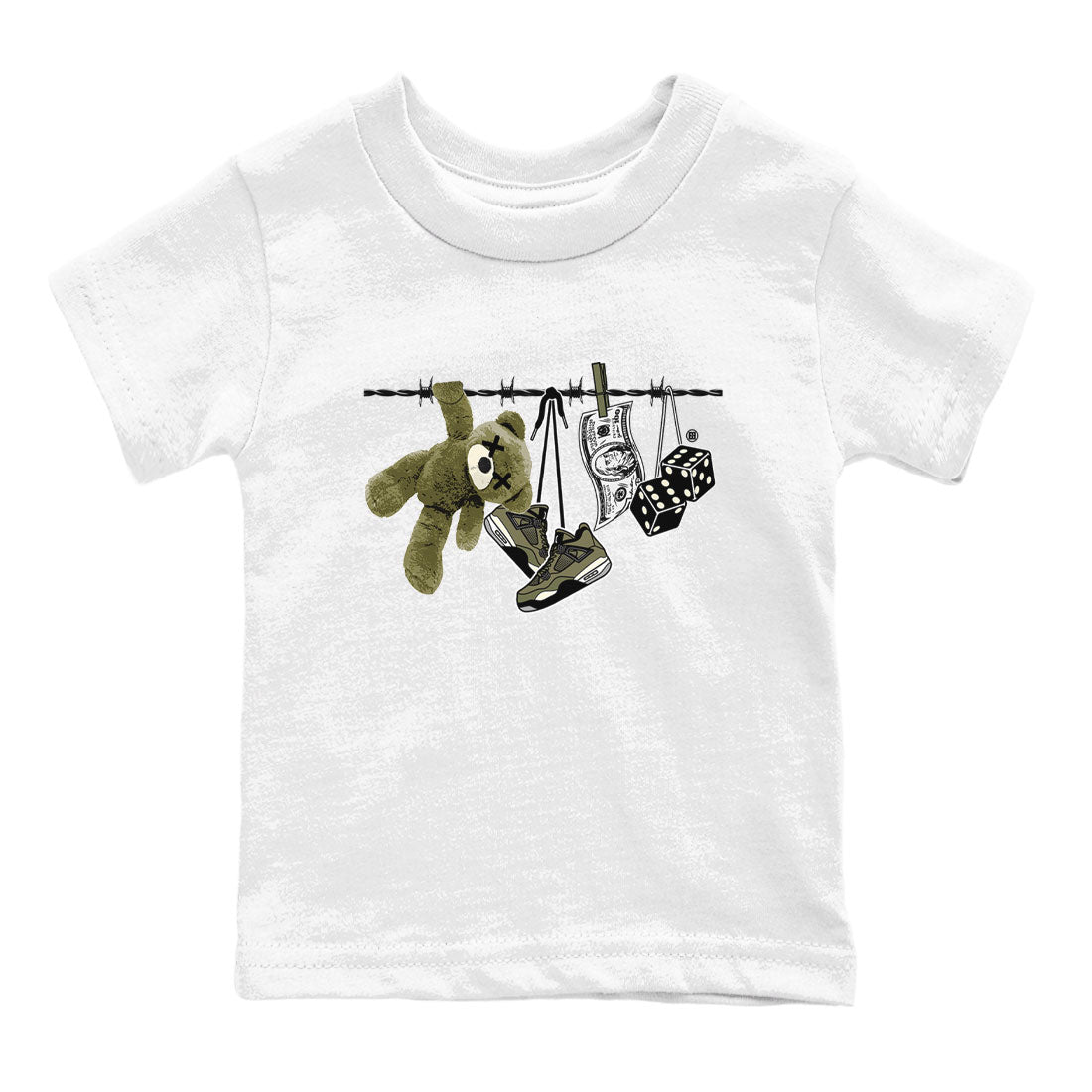 4s Medium Olive shirt to match jordans streetwear brand Clothesline sneaker tees Air Jordan 4 Medium Olive Drip Gear Zone Casual Crew Neck T-Shirt Baby Toddler White 2 T-Shirt
