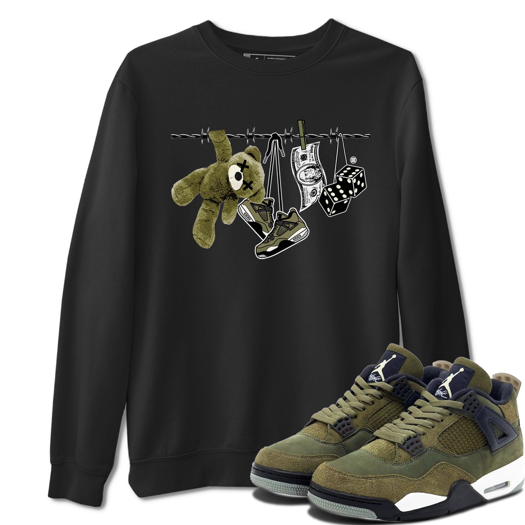 4s Medium Olive shirt to match jordans streetwear brand Clothesline sneaker tees Air Jordan 4 Medium Olive Drip Gear Zone Casual Crew Neck T-Shirt Unisex Black 1 T-Shirt