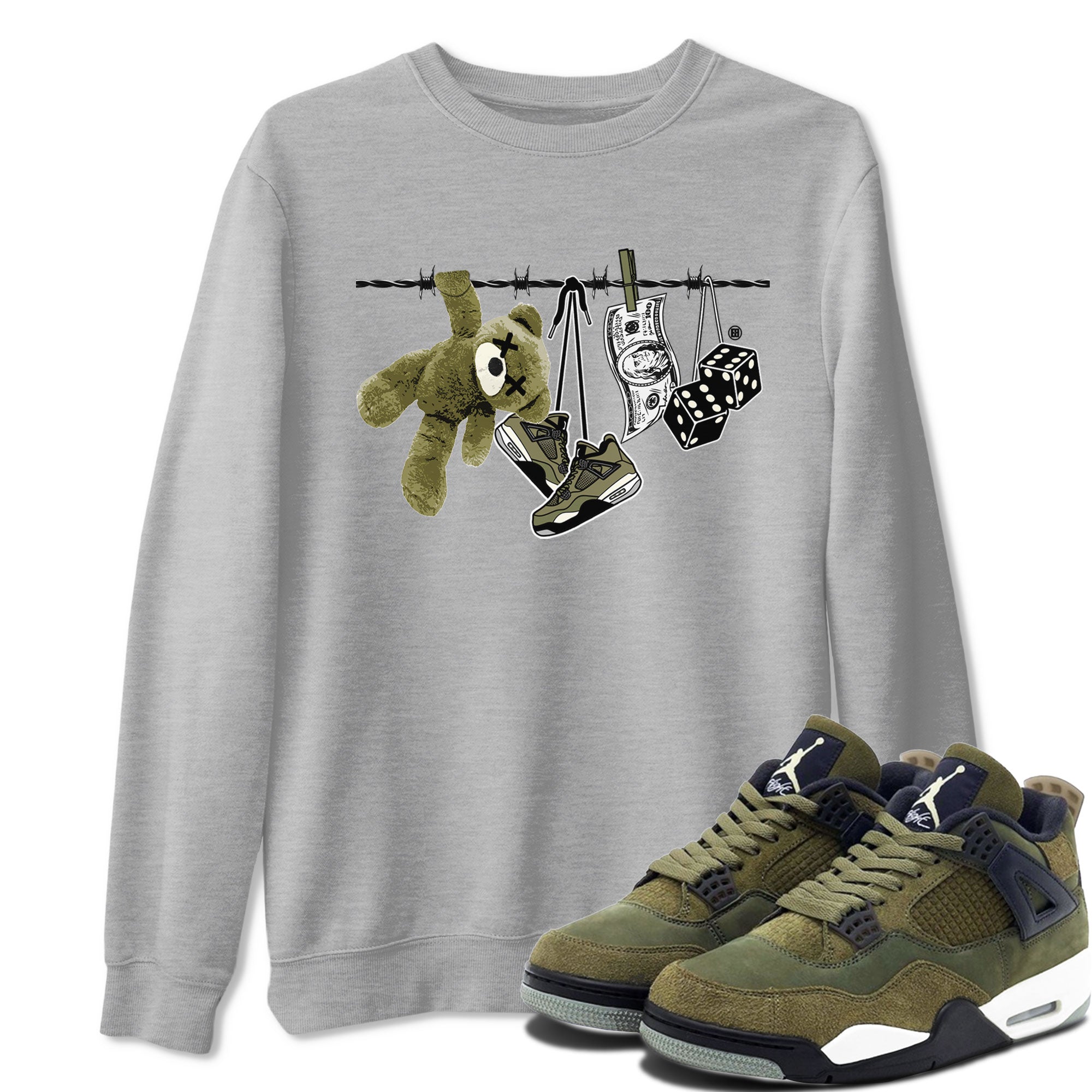 4s Medium Olive shirt to match jordans streetwear brand Clothesline sneaker tees Air Jordan 4 Medium Olive Drip Gear Zone Casual Crew Neck T-Shirt Unisex Heather Grey 1 T-Shirt