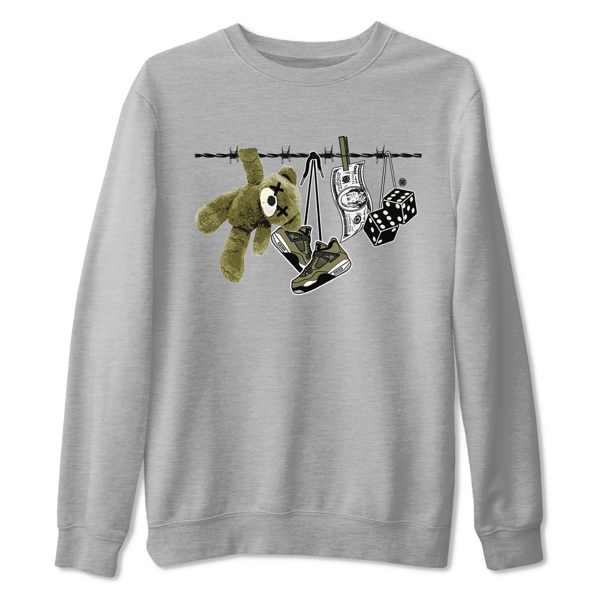 4s Medium Olive shirt to match jordans streetwear brand Clothesline sneaker tees Air Jordan 4 Medium Olive Drip Gear Zone Casual Crew Neck T-Shirt Unisex Heather Grey 2 T-Shirt