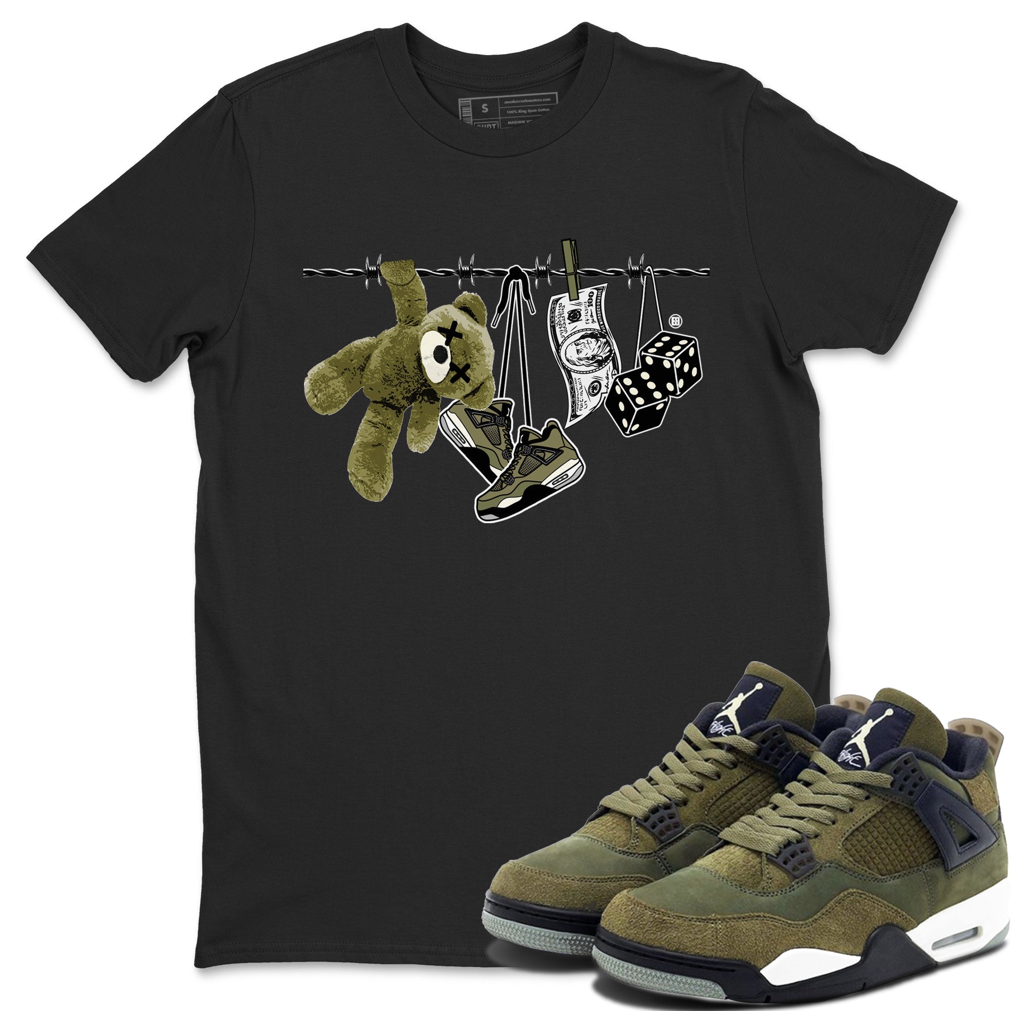 4s Medium Olive shirt to match jordans streetwear brand Clothesline sneaker tees Air Jordan 4 Medium Olive Drip Gear Zone Casual Crew Neck T-Shirt Unisex Black 1 T-Shirt
