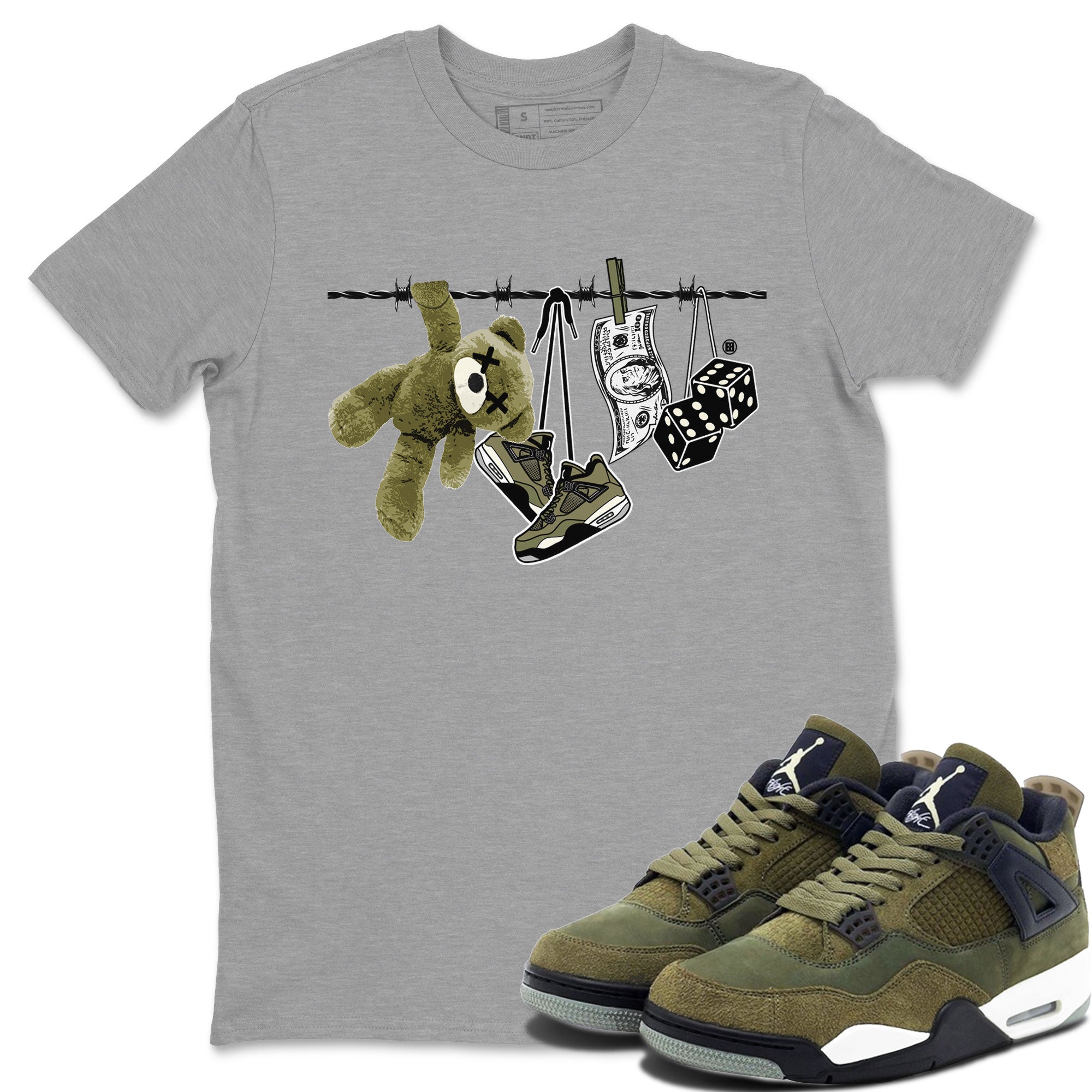 4s Medium Olive shirt to match jordans streetwear brand Clothesline sneaker tees Air Jordan 4 Medium Olive Drip Gear Zone Casual Crew Neck T-Shirt Unisex Heather Grey 1 T-Shirt