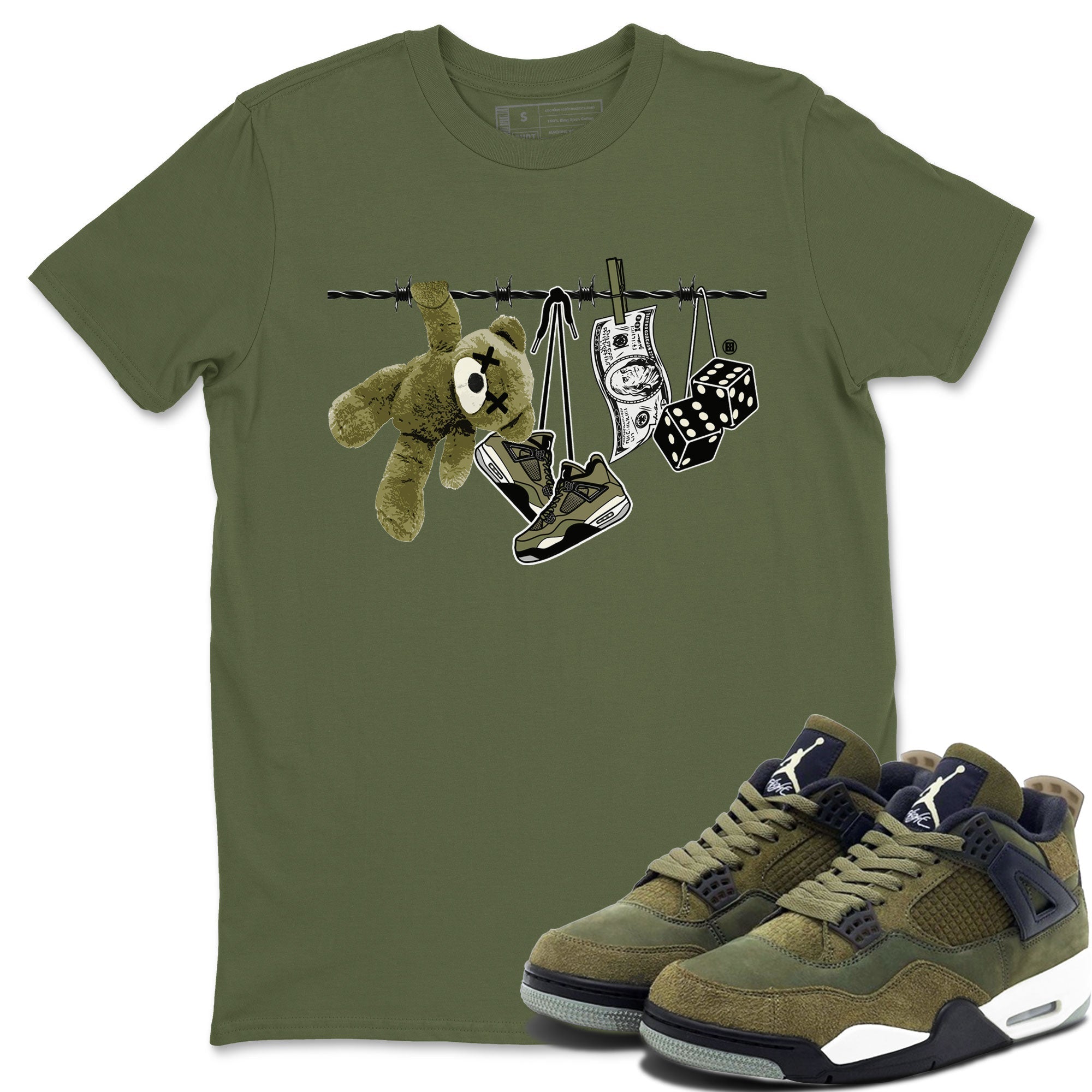 4s Medium Olive shirt to match jordans streetwear brand Clothesline sneaker tees Air Jordan 4 Medium Olive Drip Gear Zone Casual Crew Neck T-Shirt Unisex Military Green 1 T-Shirt