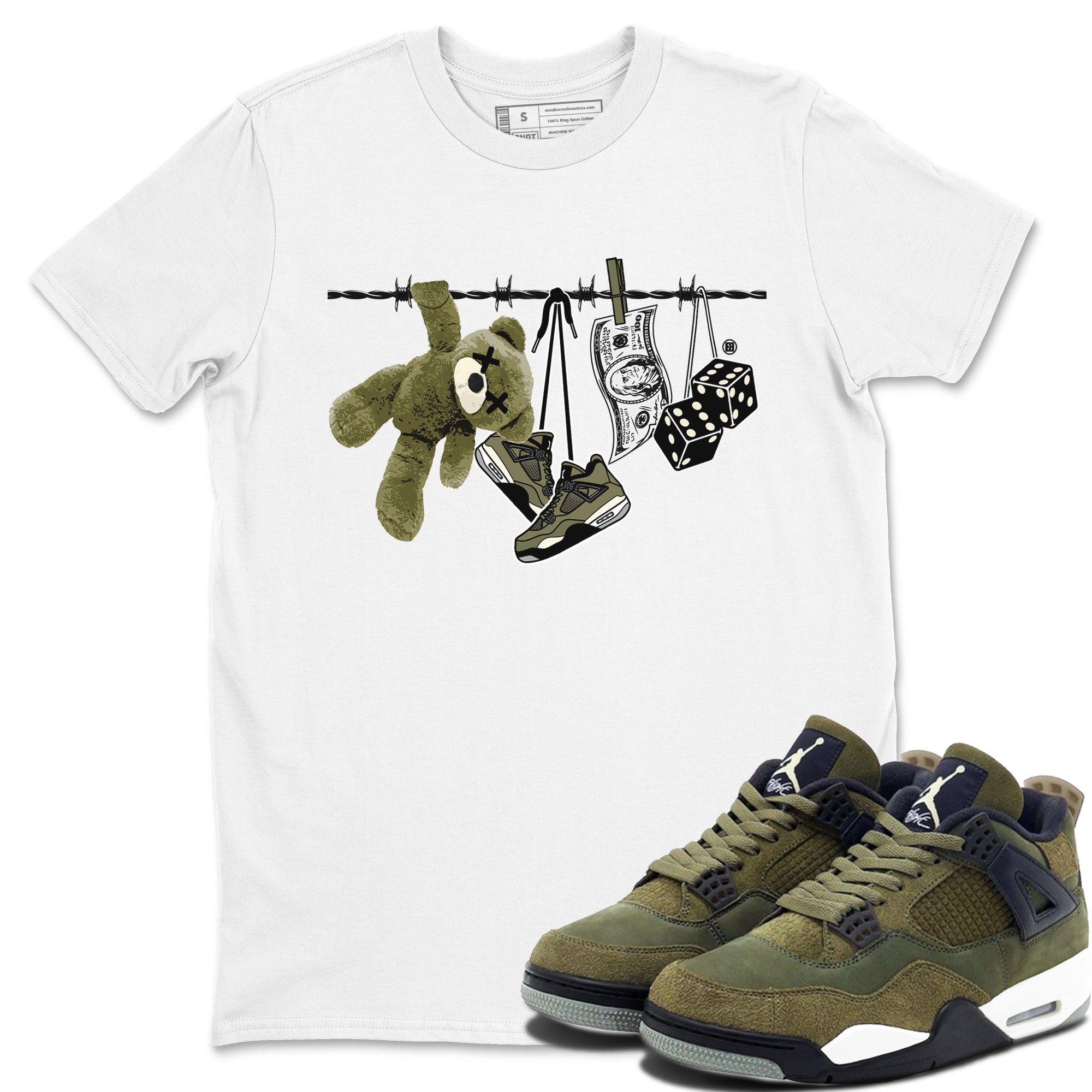 4s Medium Olive shirt to match jordans streetwear brand Clothesline sneaker tees Air Jordan 4 Medium Olive Drip Gear Zone Casual Crew Neck T-Shirt Unisex White 1 T-Shirt