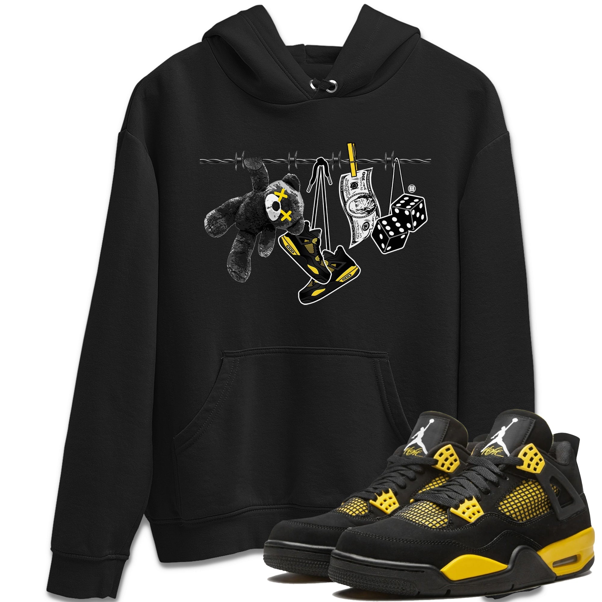 Air Jordan 4 Thunder Sneaker Match Tees Clothesline Streetwear Sneaker Shirt Thunder 4s T-Shirt Unisex Shirts Black 1