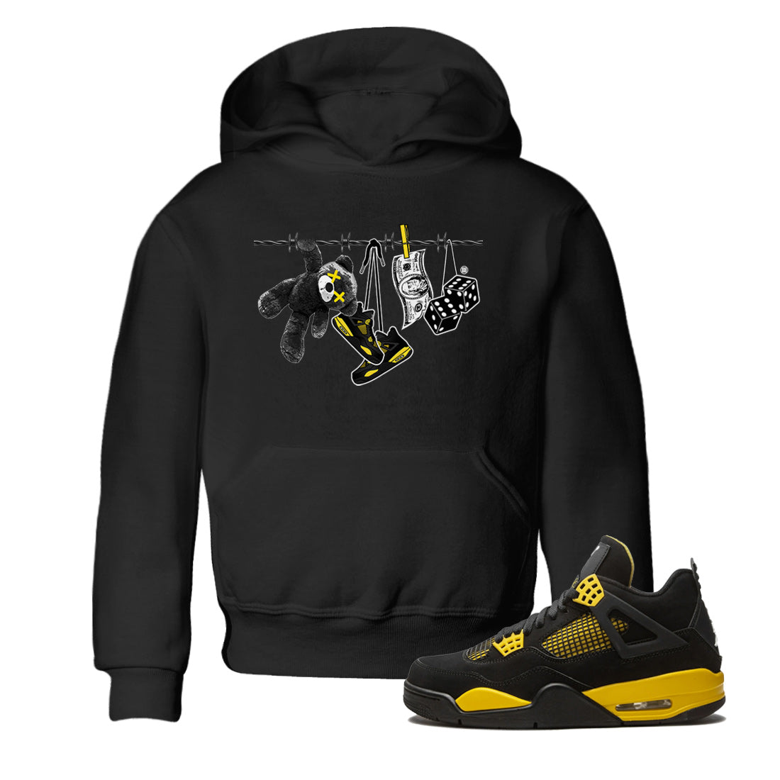 Air Jordan 4 Thunder Sneaker Match Tees Clothesline Streetwear Sneaker Shirt Thunder 4s T-Shirt Kids Shirts Black 1