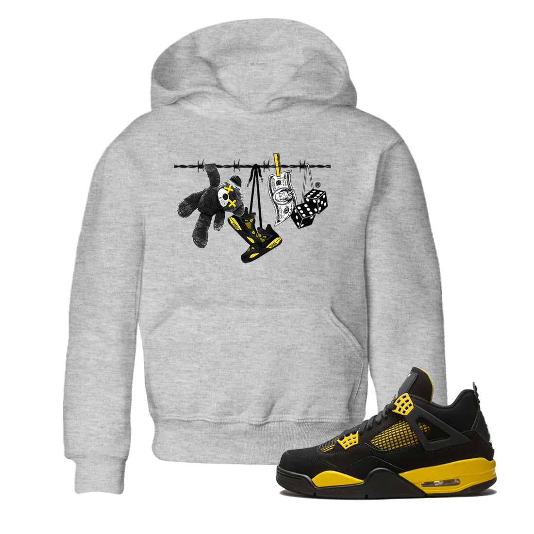 Air Jordan 4 Thunder Sneaker Match Tees Clothesline Streetwear Sneaker Shirt Thunder 4s T-Shirt Kids Shirts Heather Grey 1
