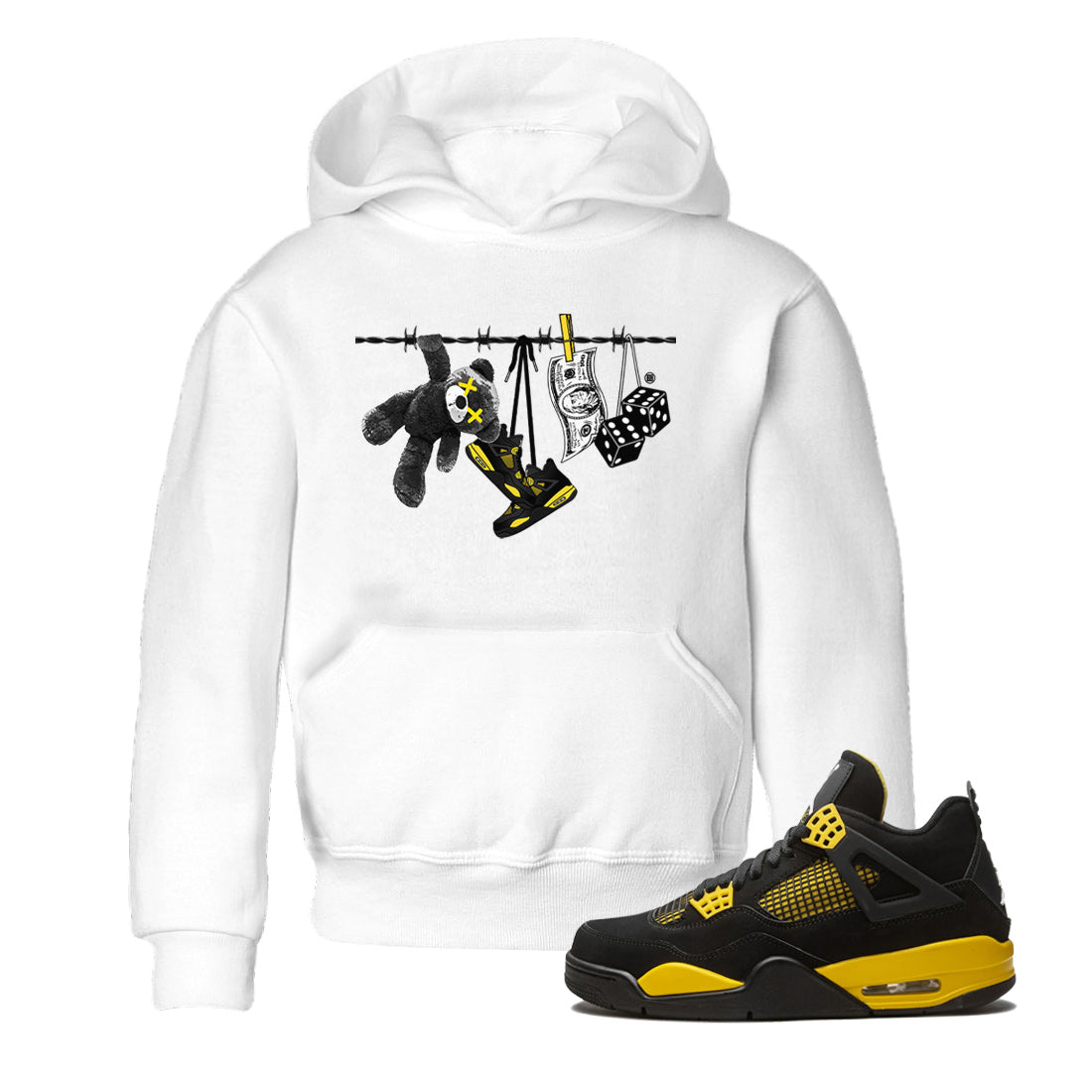 Air Jordan 4 Thunder Sneaker Match Tees Clothesline Streetwear Sneaker Shirt Thunder 4s T-Shirt Kids Shirts White 1
