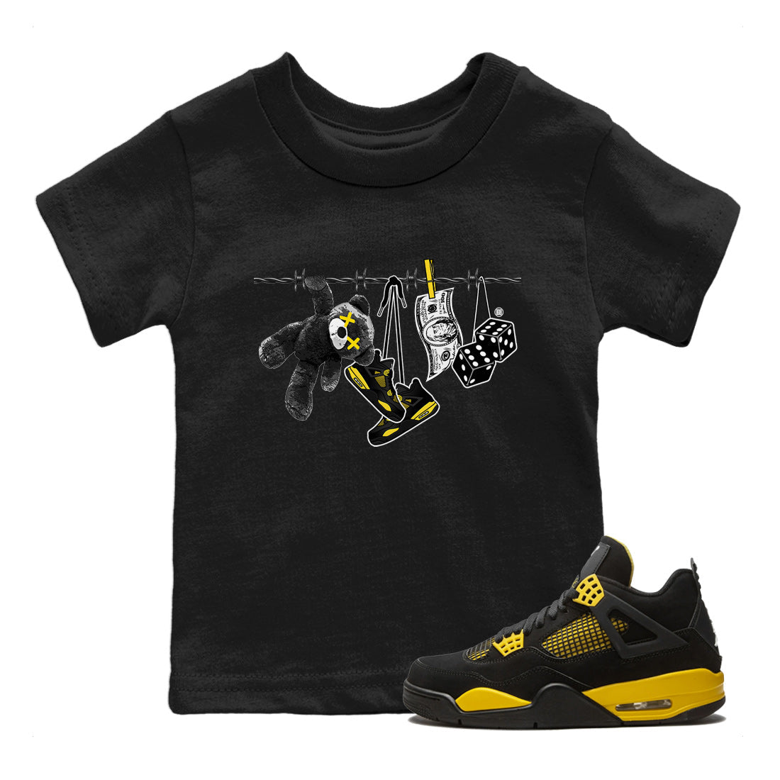 Air Jordan 4 Thunder Sneaker Match Tees Clothesline Streetwear Sneaker Shirt Thunder 4s T-Shirt Kids Shirts Black 1